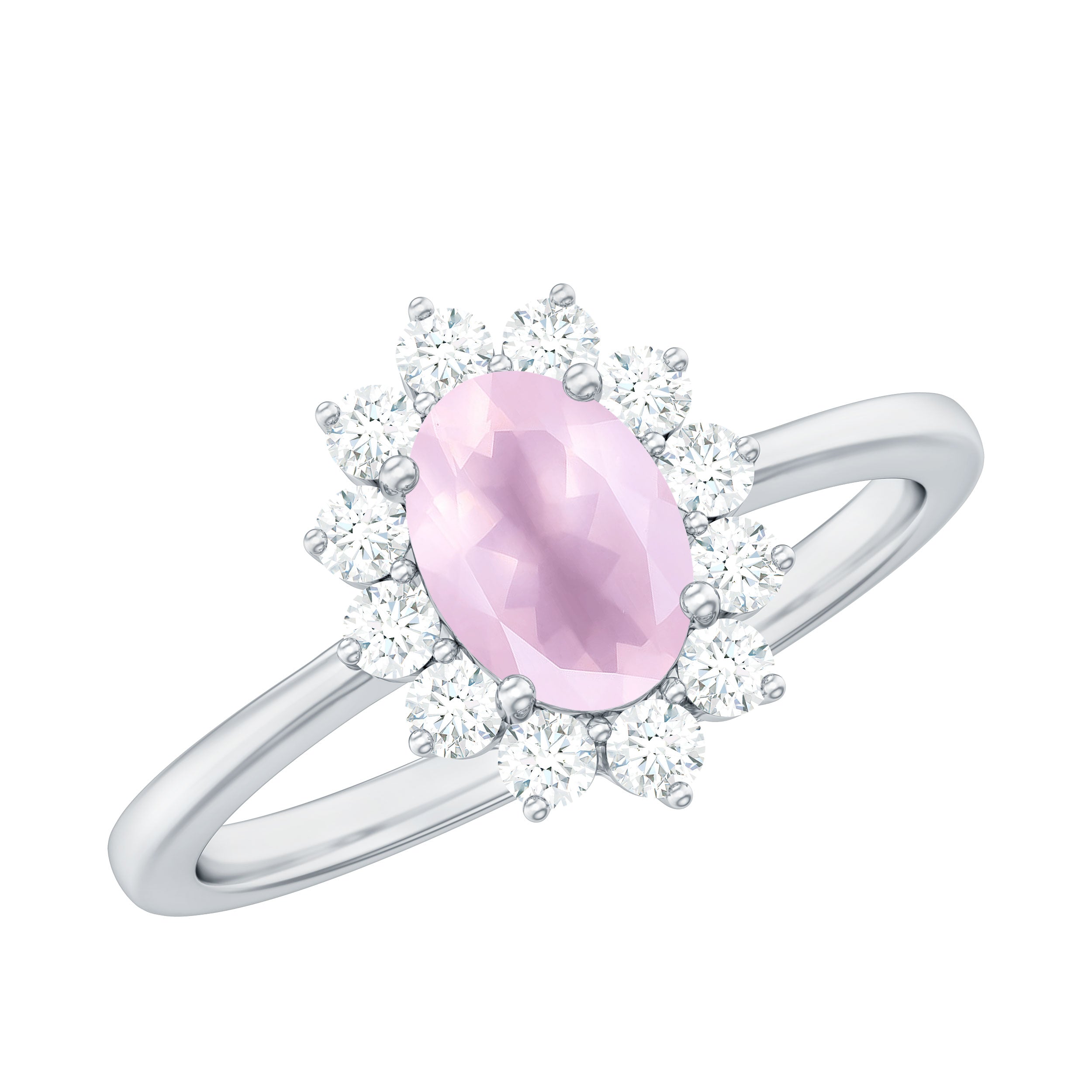 Princess Diana Inspired Rose Quartz Ring with Diamond Halo