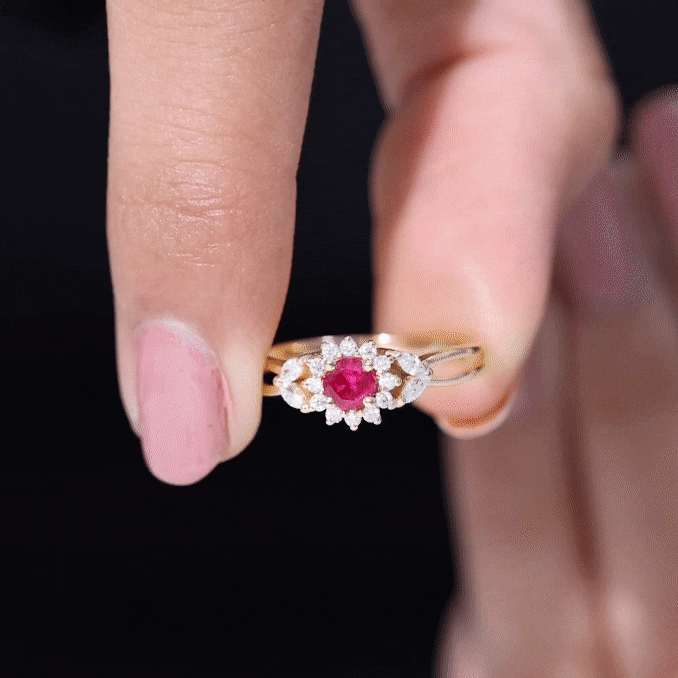 Certified Lab Grown Ruby Diamond Flower Engagement Ring for Women AAAA - Rosec Jewels