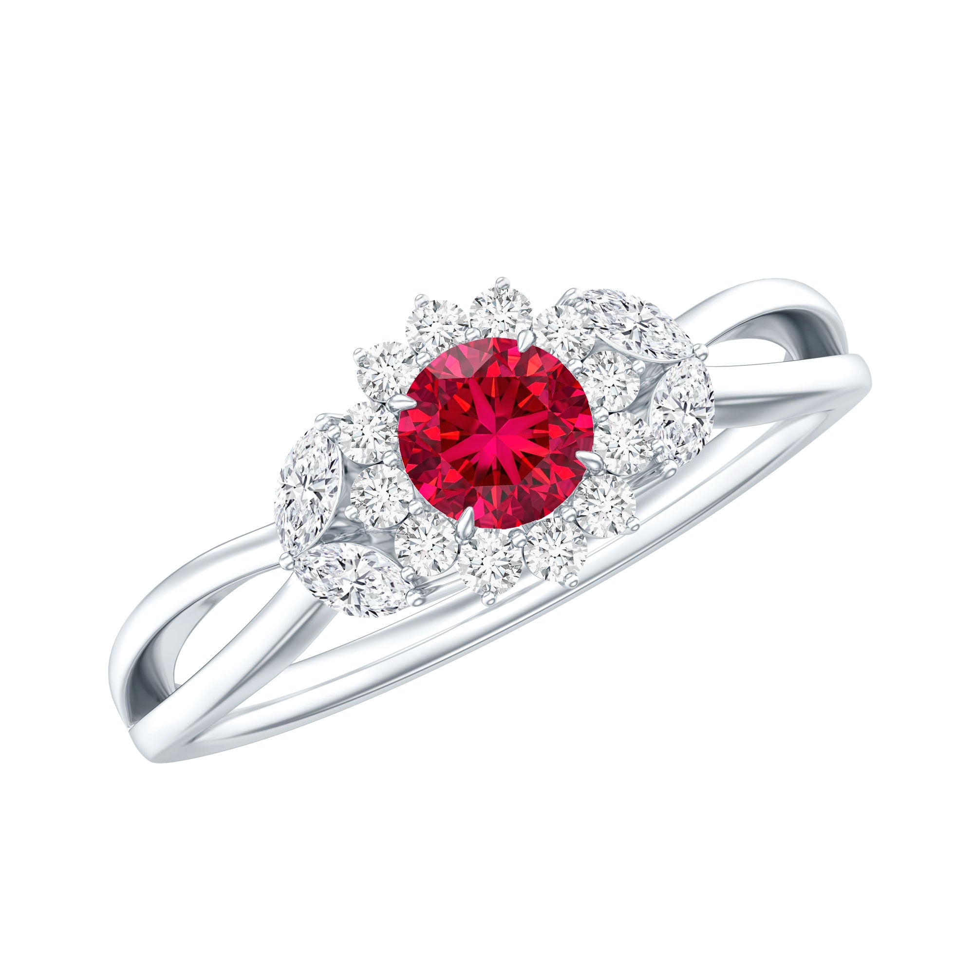 Certified Lab Grown Ruby Diamond Flower Engagement Ring for Women AAAA - Rosec Jewels