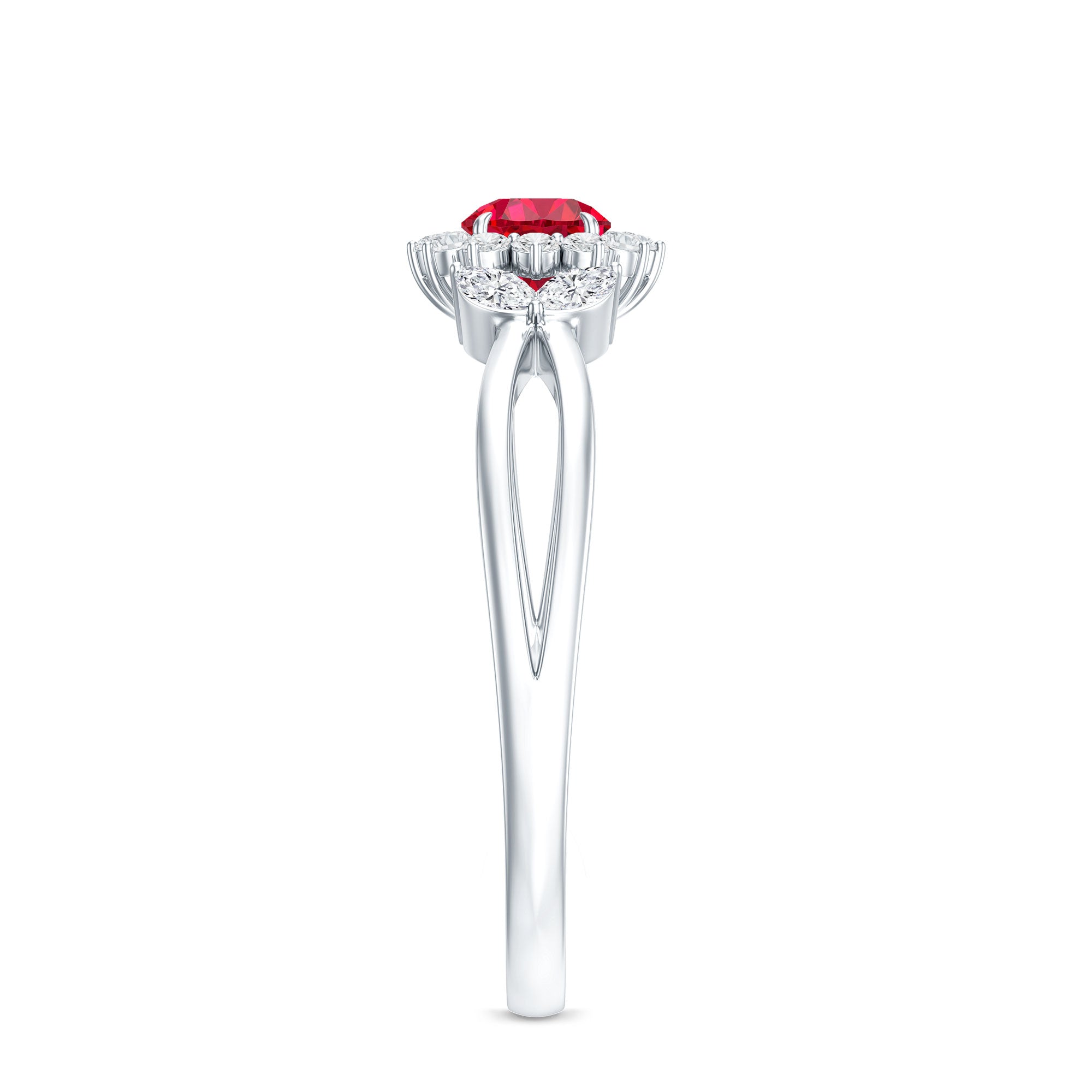 Certified Lab Grown Ruby Diamond Flower Engagement Ring for Women AAAA - Rosec Jewels
