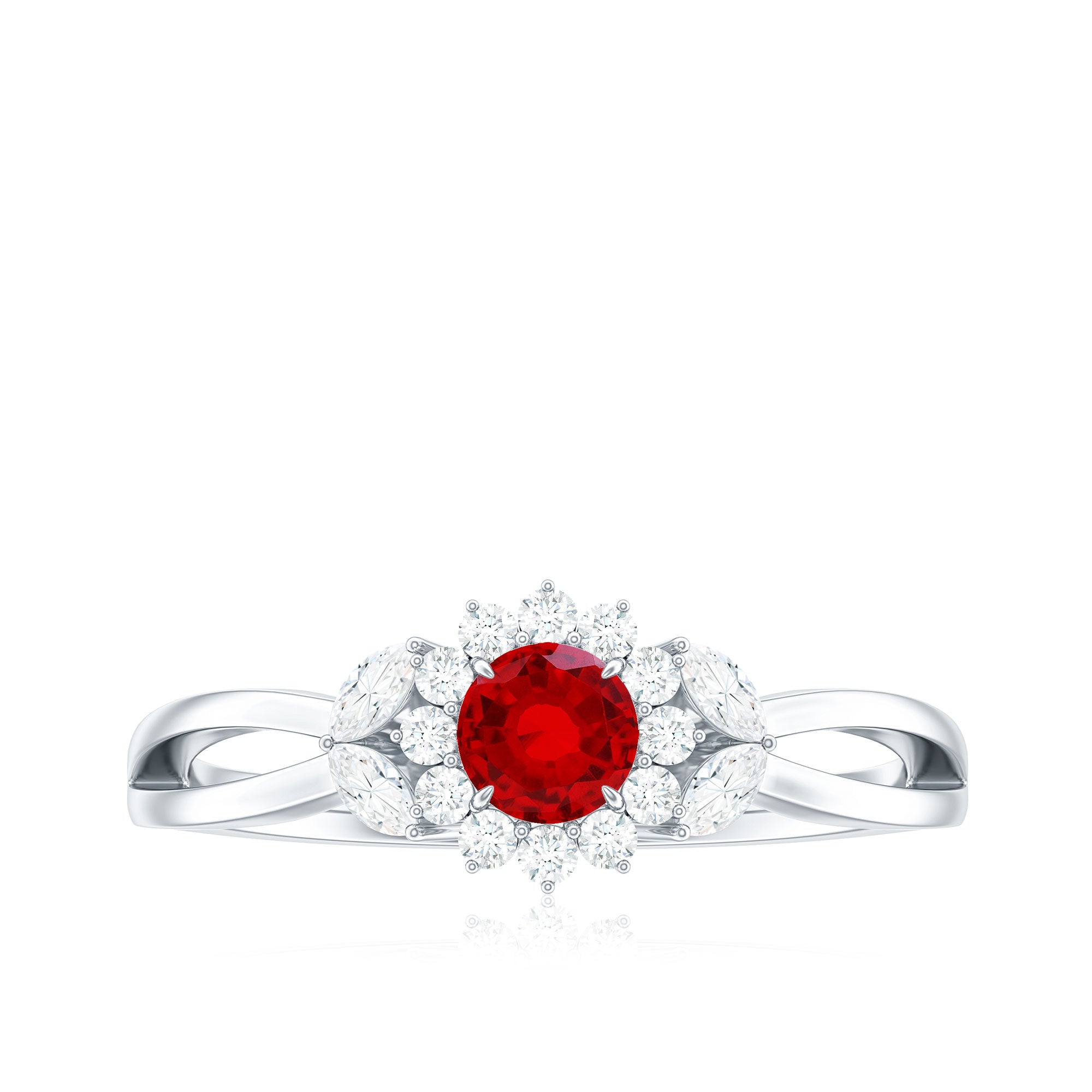 Certified Lab Grown Ruby Diamond Flower Engagement Ring for Women AAAA - Rosec Jewels