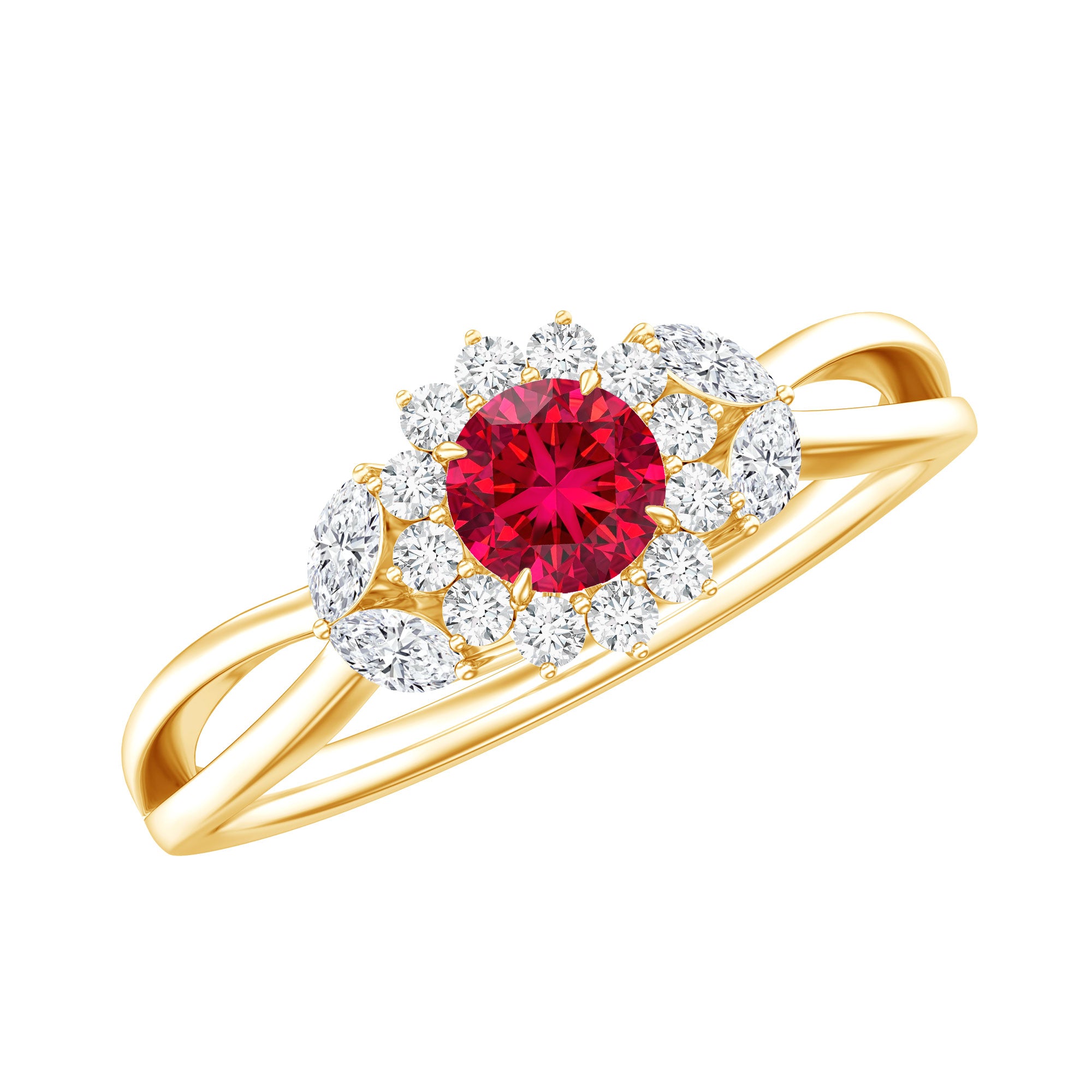 Certified Lab Grown Ruby Diamond Flower Engagement Ring for Women AAAA - Rosec Jewels