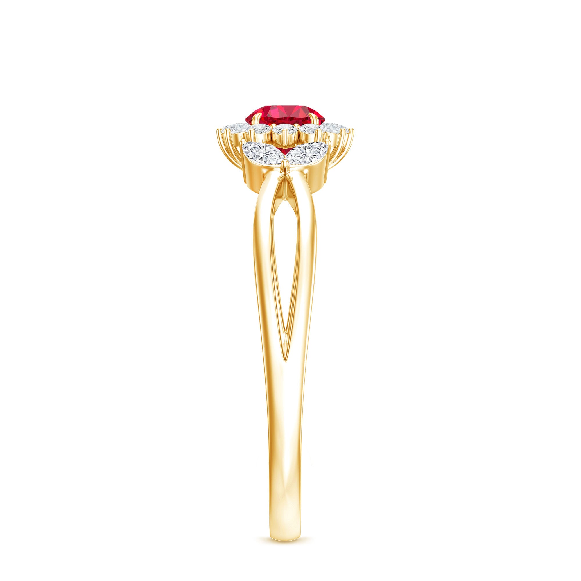 Certified Lab Grown Ruby Diamond Flower Engagement Ring for Women AAAA - Rosec Jewels
