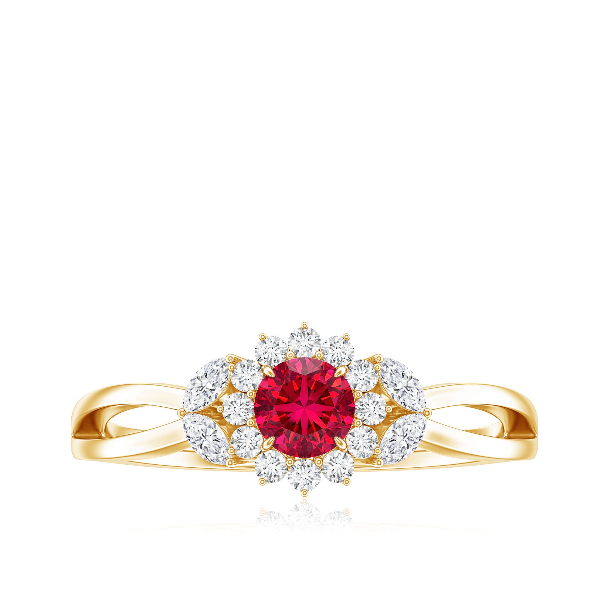 Certified Lab Grown Ruby Diamond Flower Engagement Ring for Women AAAA - Rosec Jewels