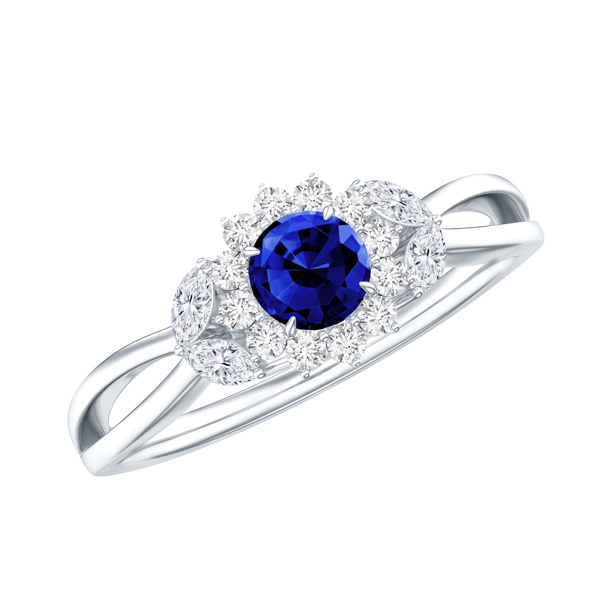 Nature Inspired 0.6 Carat Lab Grown Blue Sapphire Engagement Ring with Diamond AAAA - Rosec Jewels