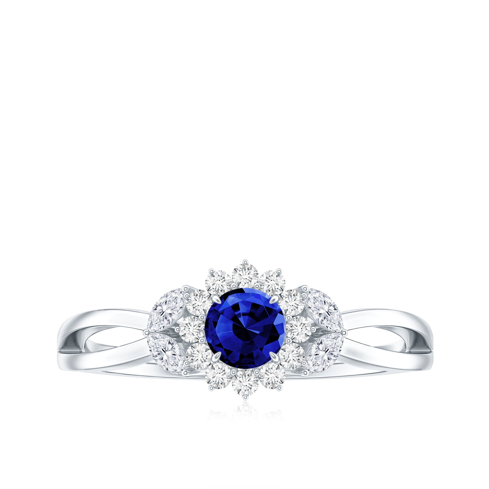 Nature Inspired 0.6 Carat Lab Grown Blue Sapphire Engagement Ring with Diamond AAAA - Rosec Jewels