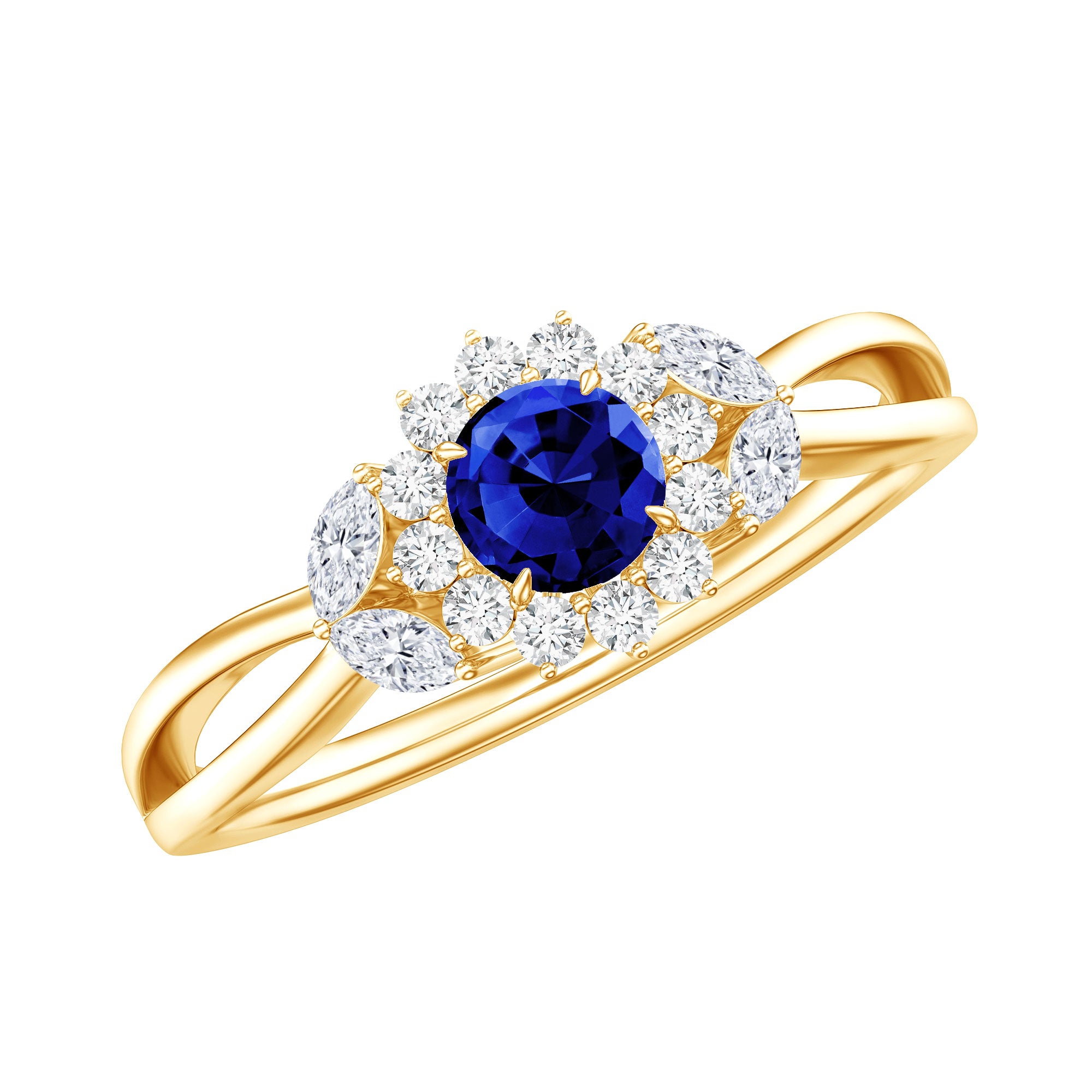 Nature Inspired 0.6 Carat Lab Grown Blue Sapphire Engagement Ring with Diamond AAAA - Rosec Jewels