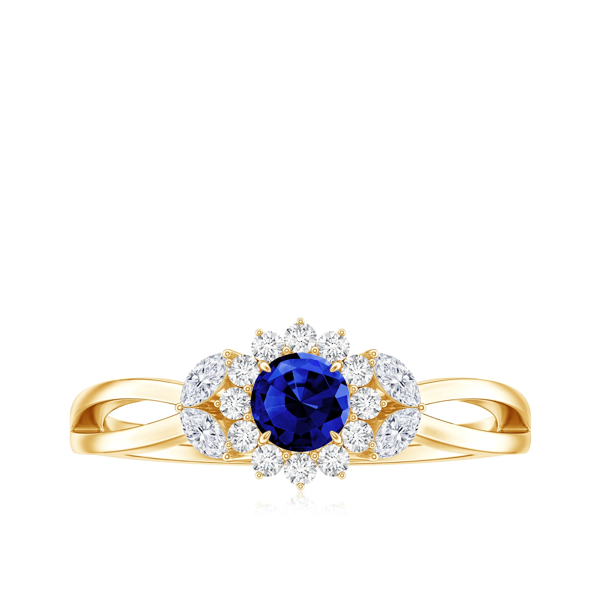 Nature Inspired 0.6 Carat Lab Grown Blue Sapphire Engagement Ring with Diamond AAAA - Rosec Jewels