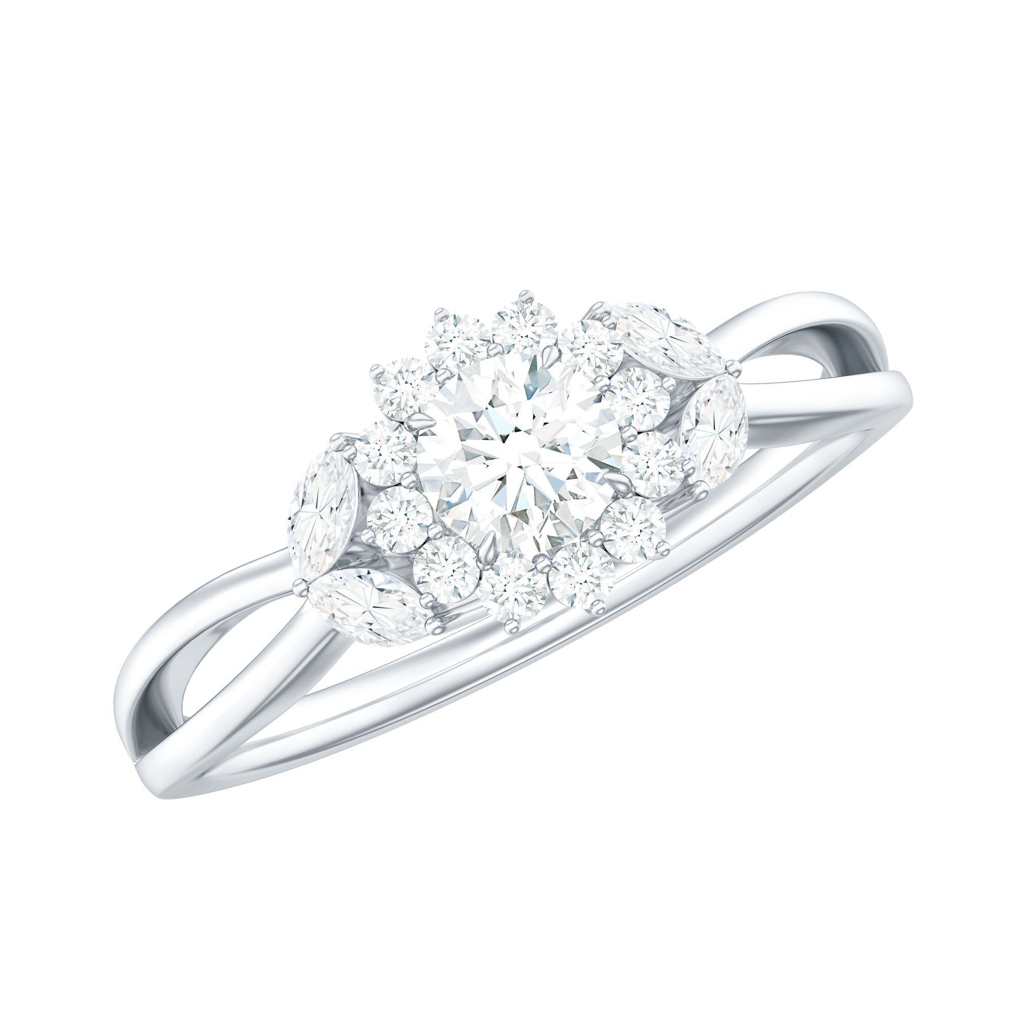 Split Shank Simulated Diamond Flower Engagement Ring