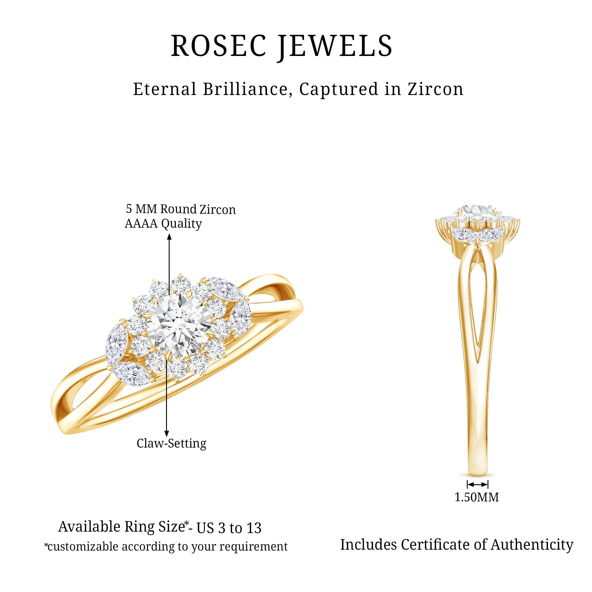 Split Shank Simulated Diamond Flower Engagement Ring AAAA - Rosec Jewels