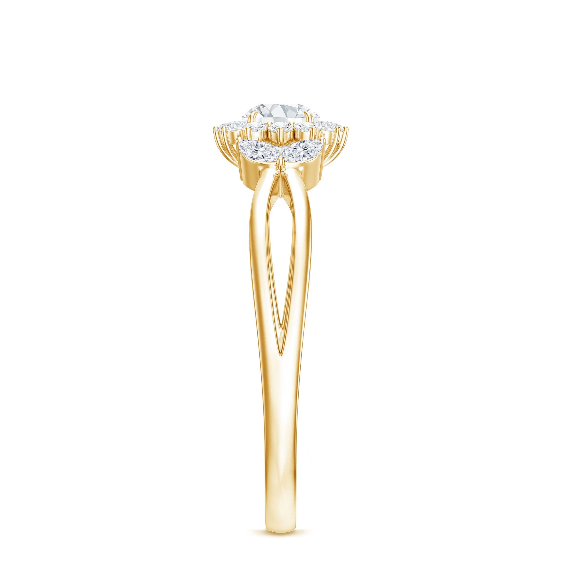 Split Shank Simulated Diamond Flower Engagement Ring AAAA - Rosec Jewels