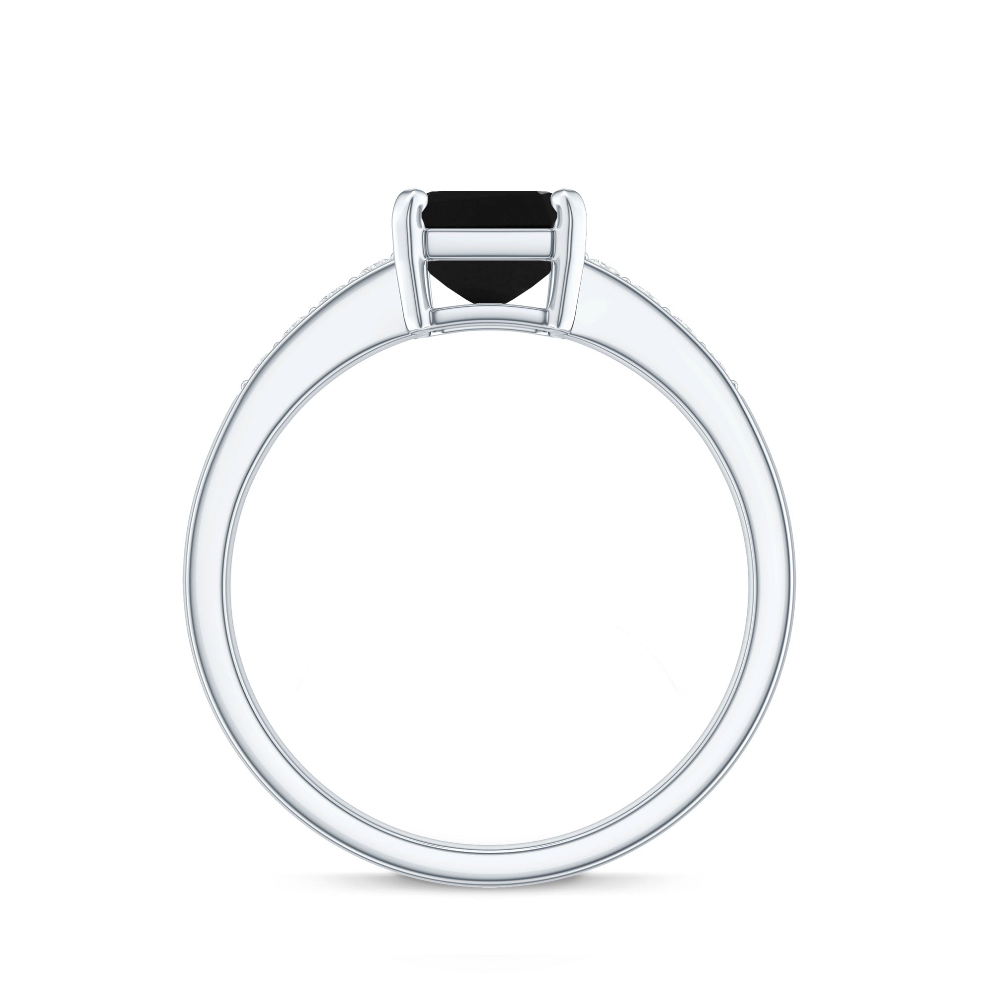 1.6 Carat Emerald Cut Lab Grown Black Diamond Solitaire Engagement Ring with White Diamond AAAA ( Synthetic ) - Rosec Jewels