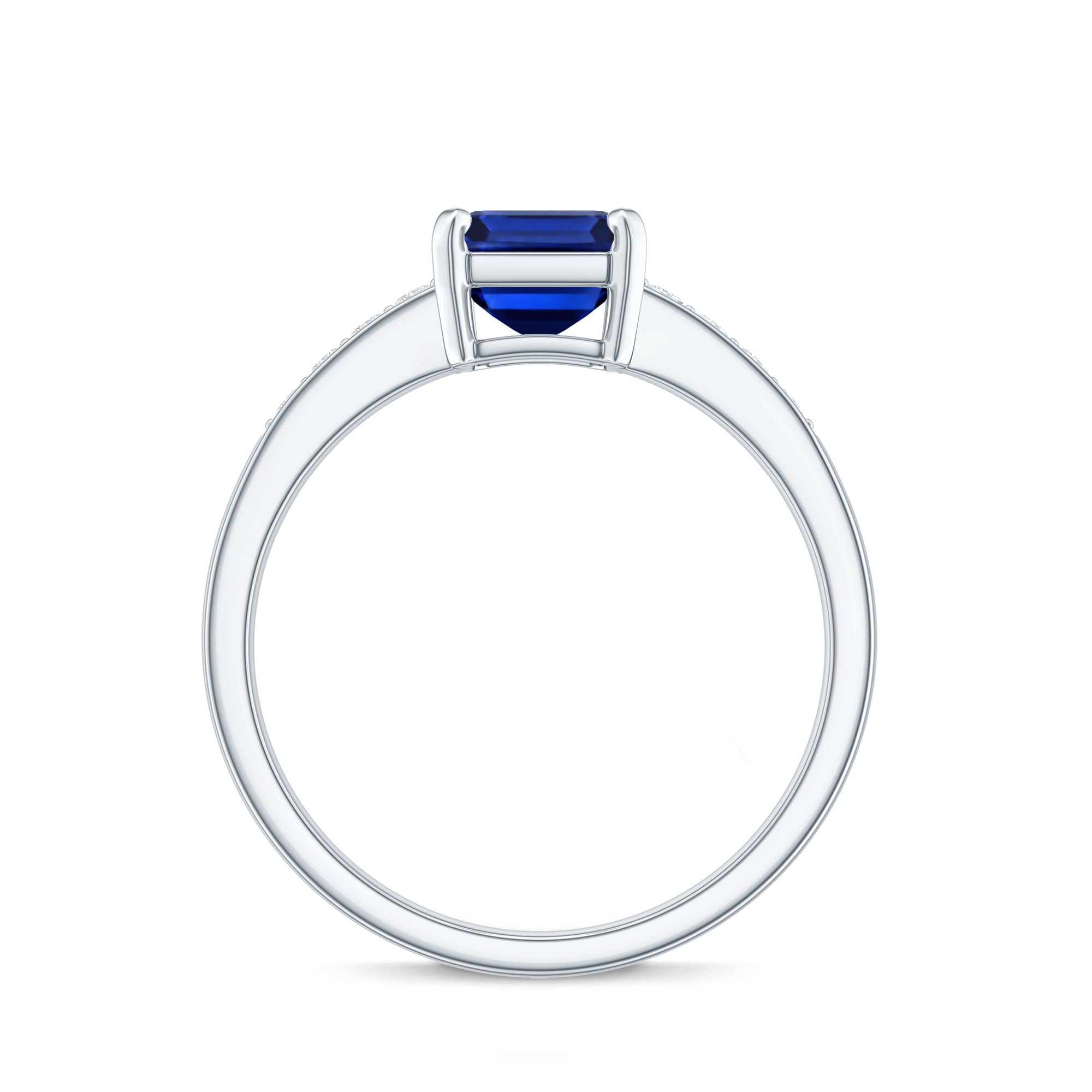 Certified 1.75 Carat Emerald Cut Lab Grown Blue Sapphire Engagement Ring with Diamond AAAA - Rosec Jewels