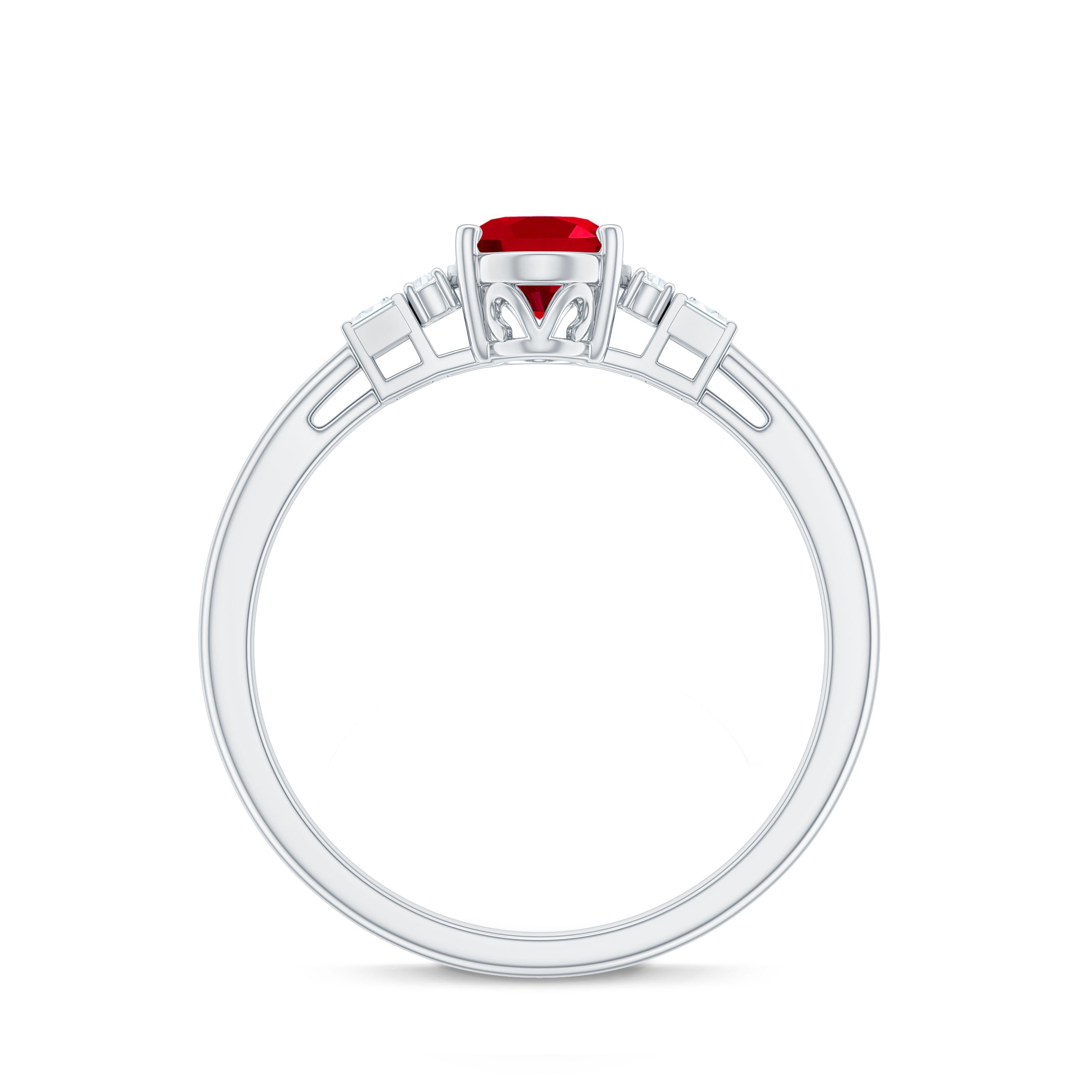 Classic Lab Grown Ruby Engagement Ring with Diamond Stones AAAA - Rosec Jewels