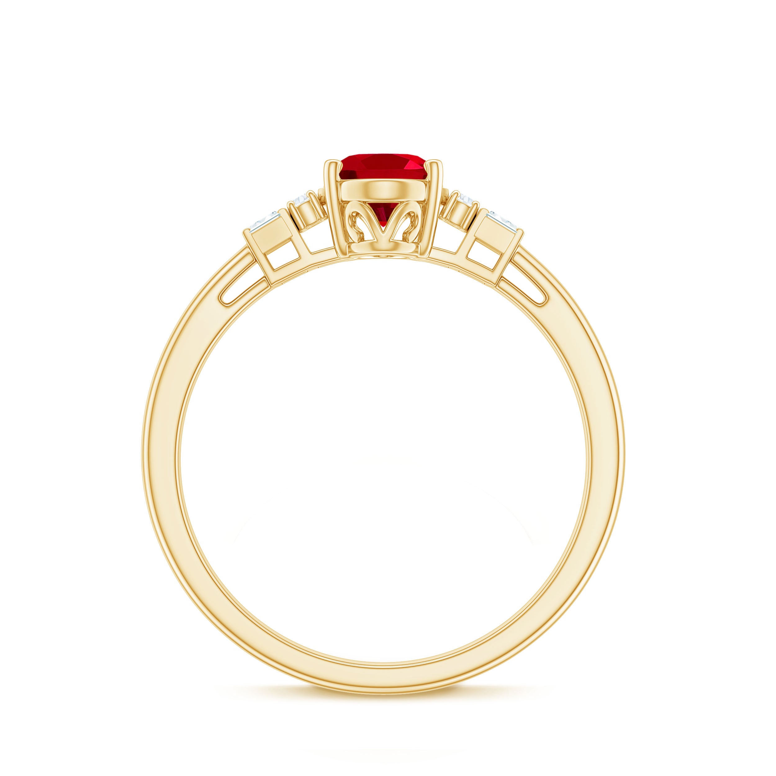 Classic Lab Grown Ruby Engagement Ring with Diamond Stones AAAA - Rosec Jewels