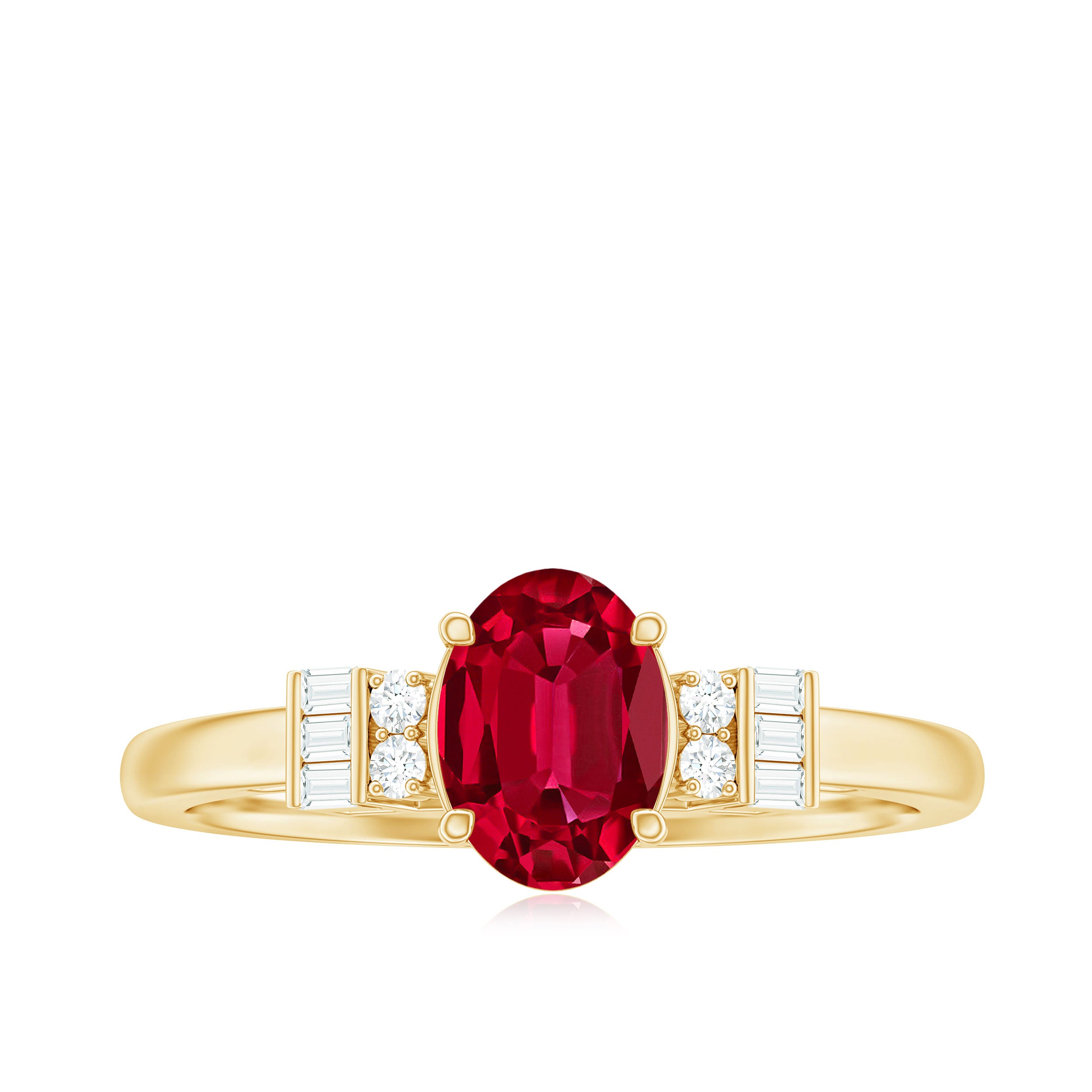 Classic Lab Grown Ruby Engagement Ring with Diamond Stones AAAA - Rosec Jewels