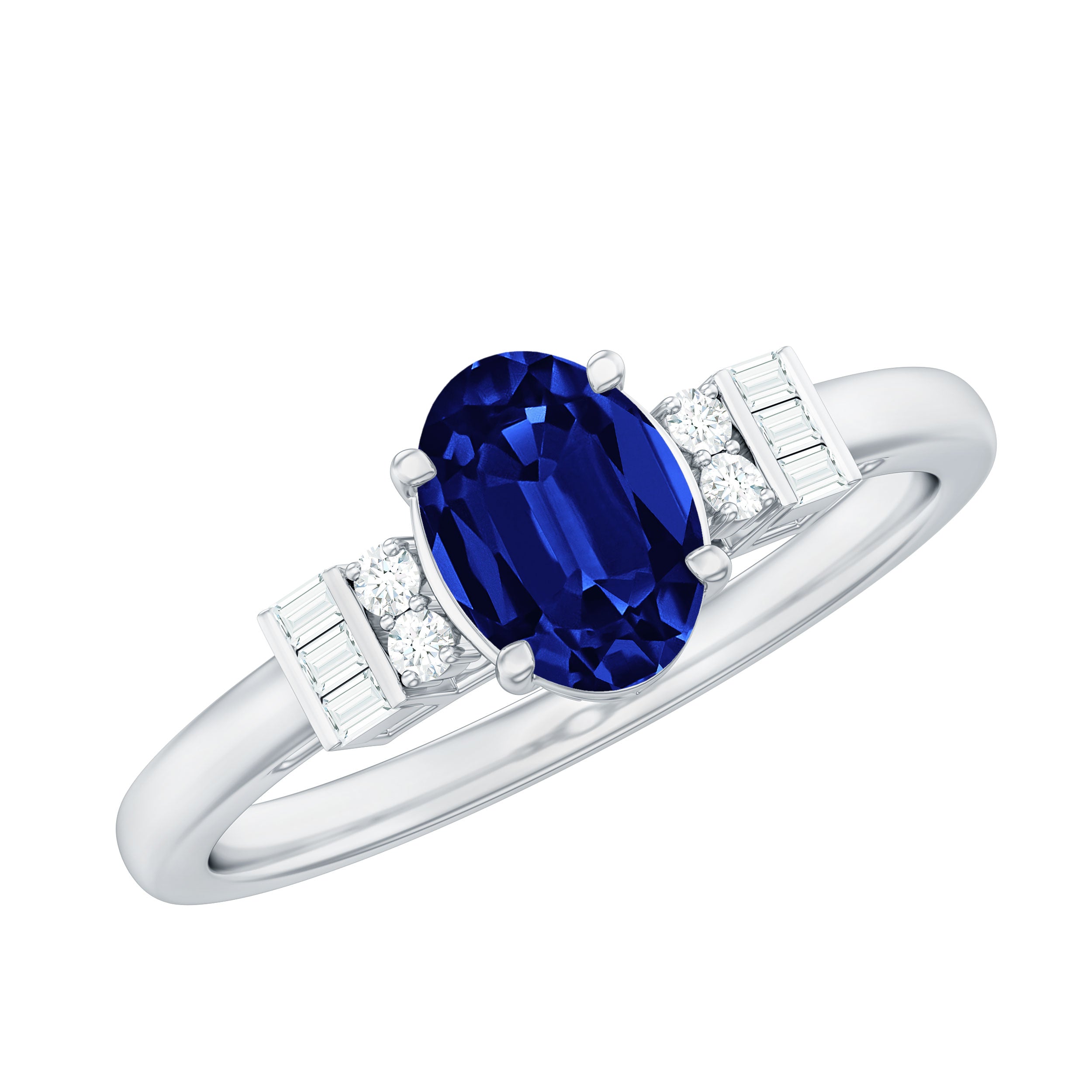 Certified 1 Carat Lab Grown Blue Sapphire Oval Engagement Ring with Diamond AAAA - Rosec Jewels