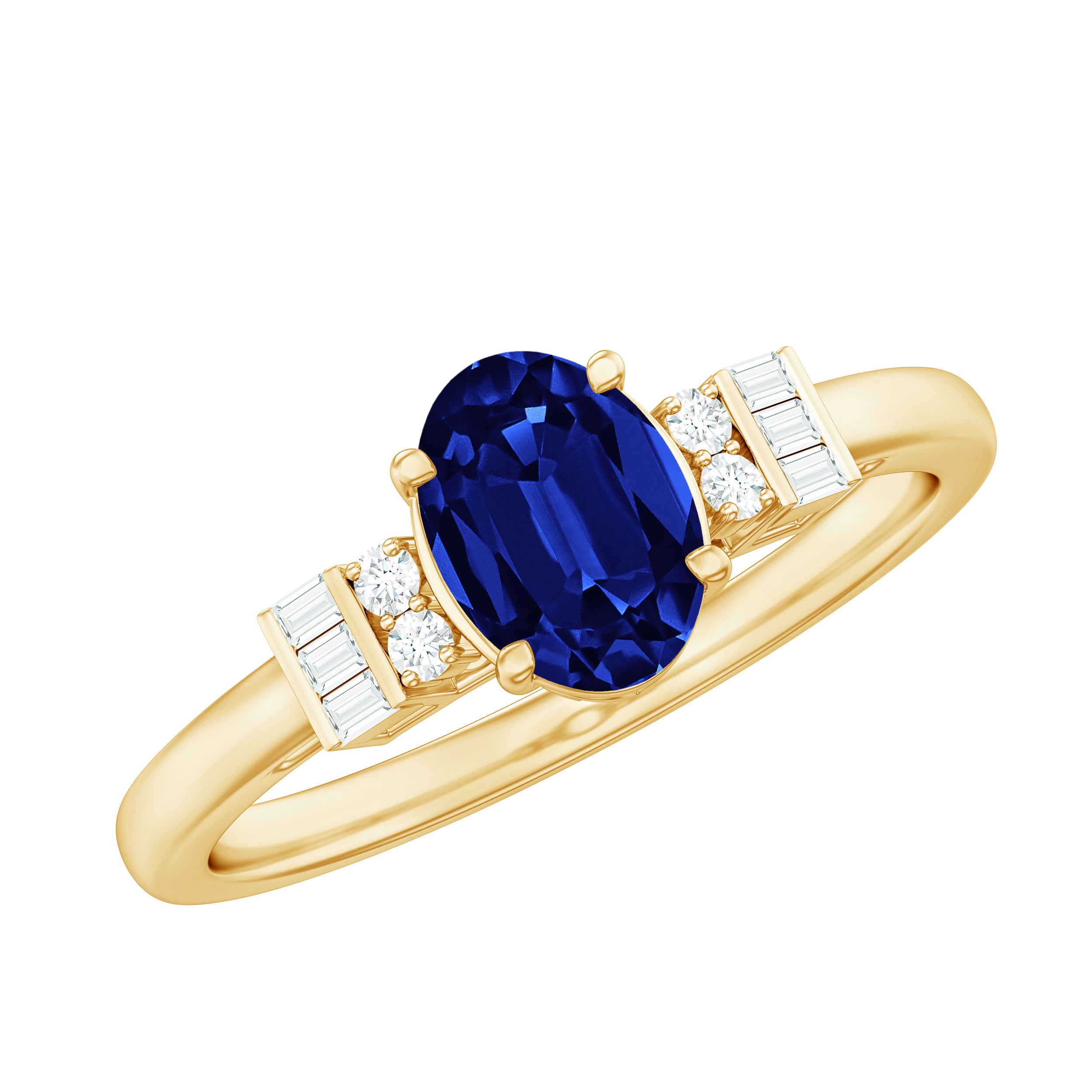 Certified 1 Carat Lab Grown Blue Sapphire Oval Engagement Ring with Diamond AAAA - Rosec Jewels