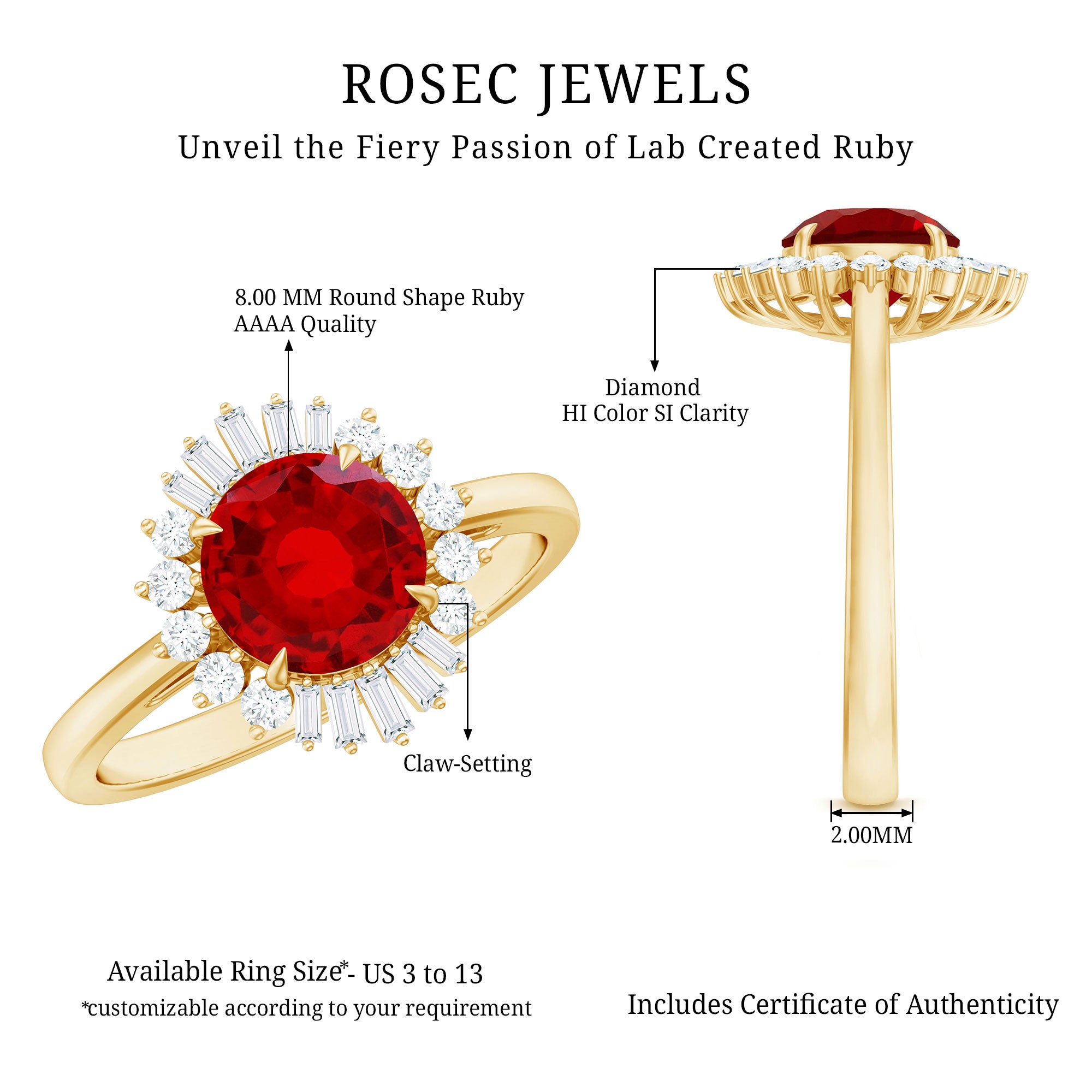 Round Lab Created Ruby and Diamond Halo Engagement Ring AAAA - Rosec Jewels