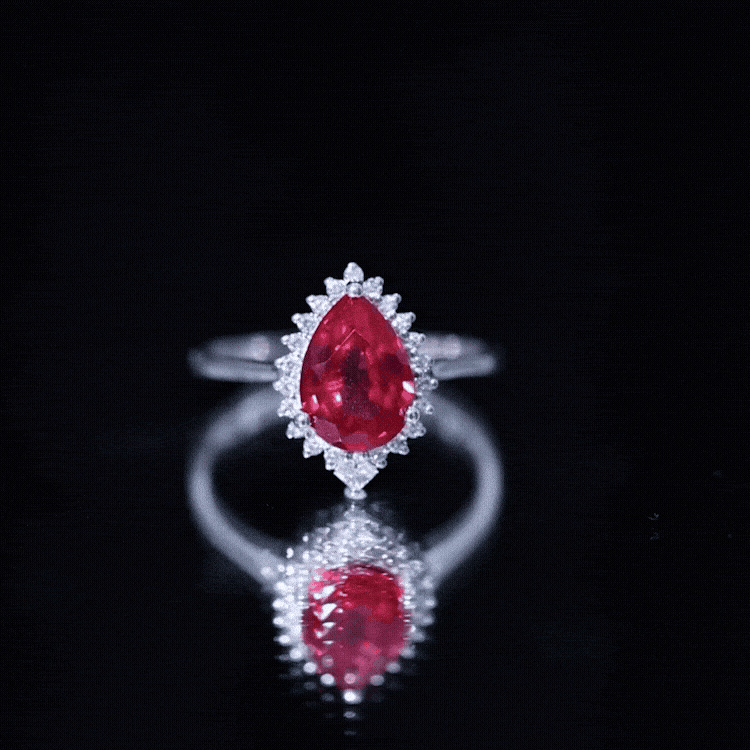Lab Ruby Teardrop Engagement Ring with Diamond Halo AAAA - Rosec Jewels