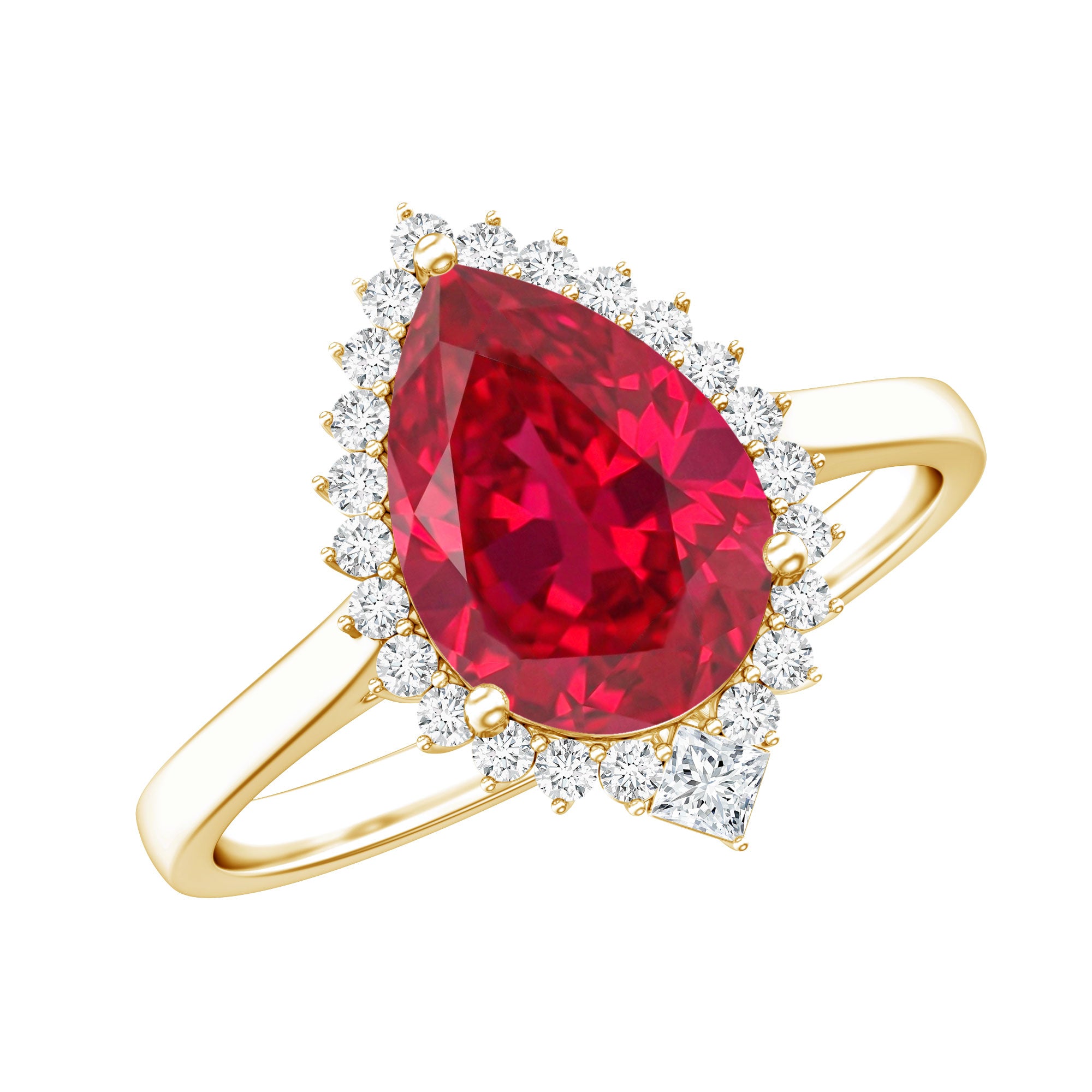Lab Ruby Teardrop Engagement Ring with Diamond Halo AAAA - Rosec Jewels