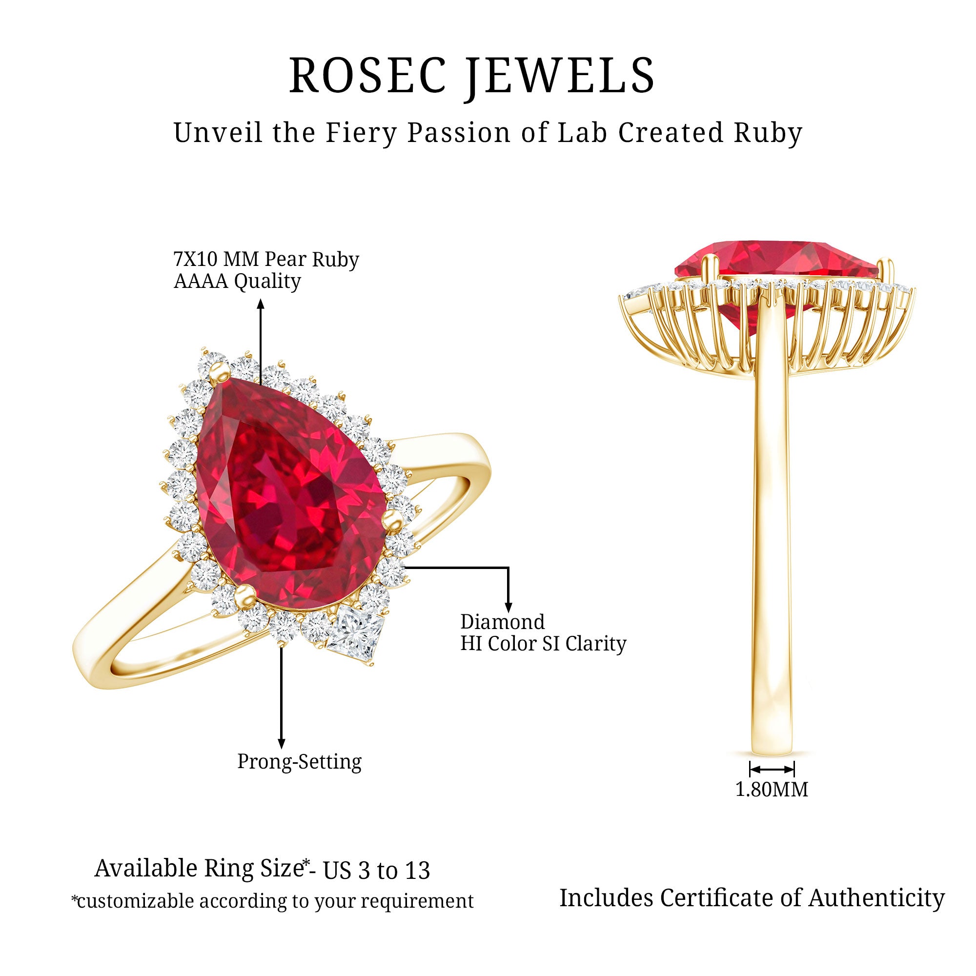Lab Ruby Teardrop Engagement Ring with Diamond Halo AAAA - Rosec Jewels