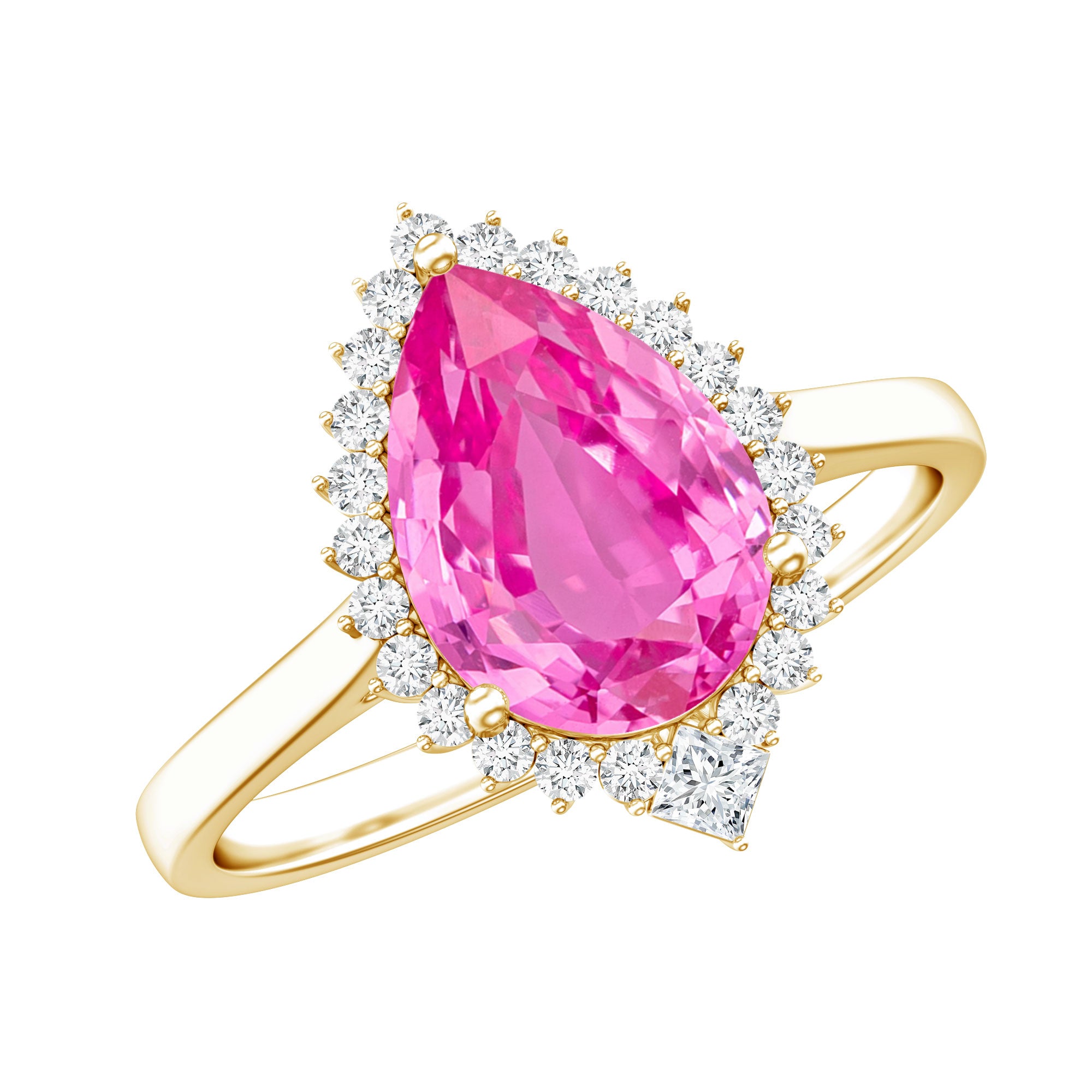 Pear Created Pink Sapphire Cocktail Halo Ring with Diamond AAAA - Rosec Jewels