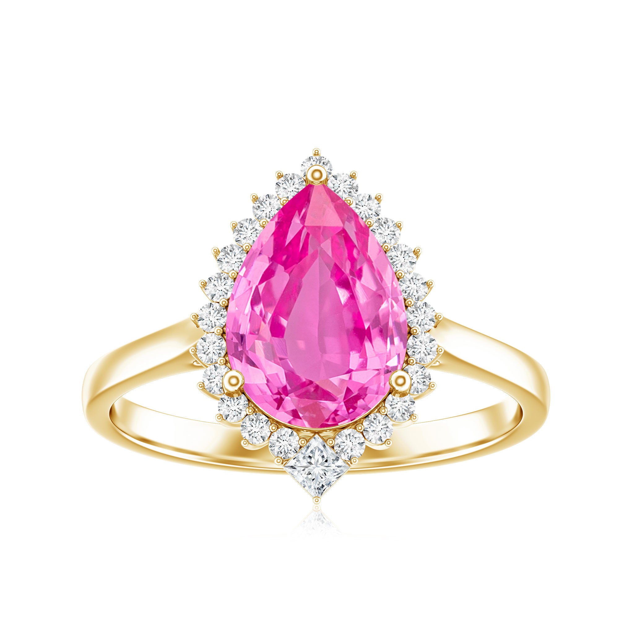 Pear Created Pink Sapphire Cocktail Halo Ring with Diamond AAAA - Rosec Jewels