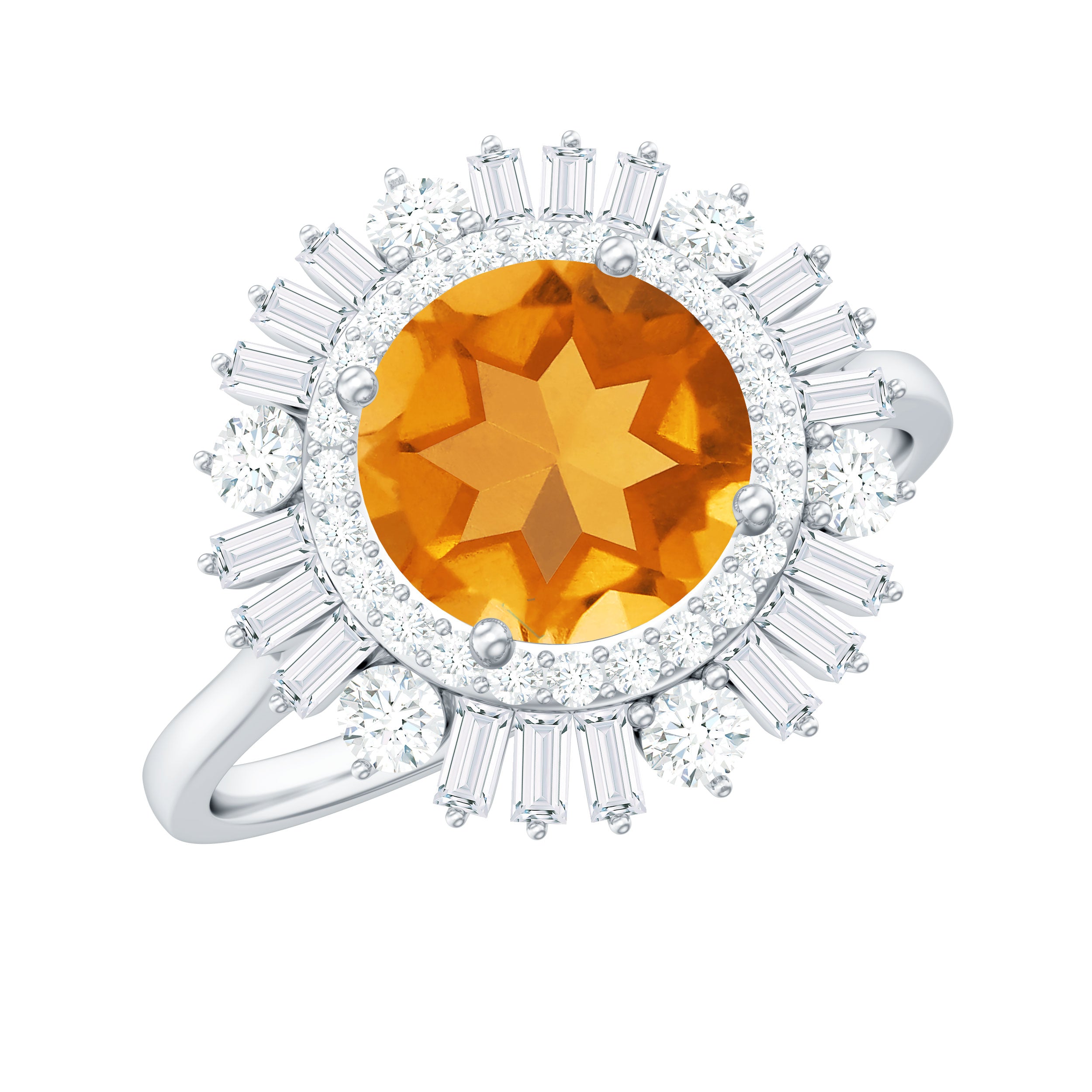 Genuine Citrine Double Halo Engagement Ring with Moissanite AAA - Rosec Jewels
