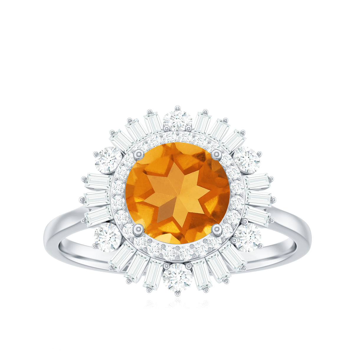 Genuine Citrine Double Halo Engagement Ring with Moissanite AAA - Rosec Jewels