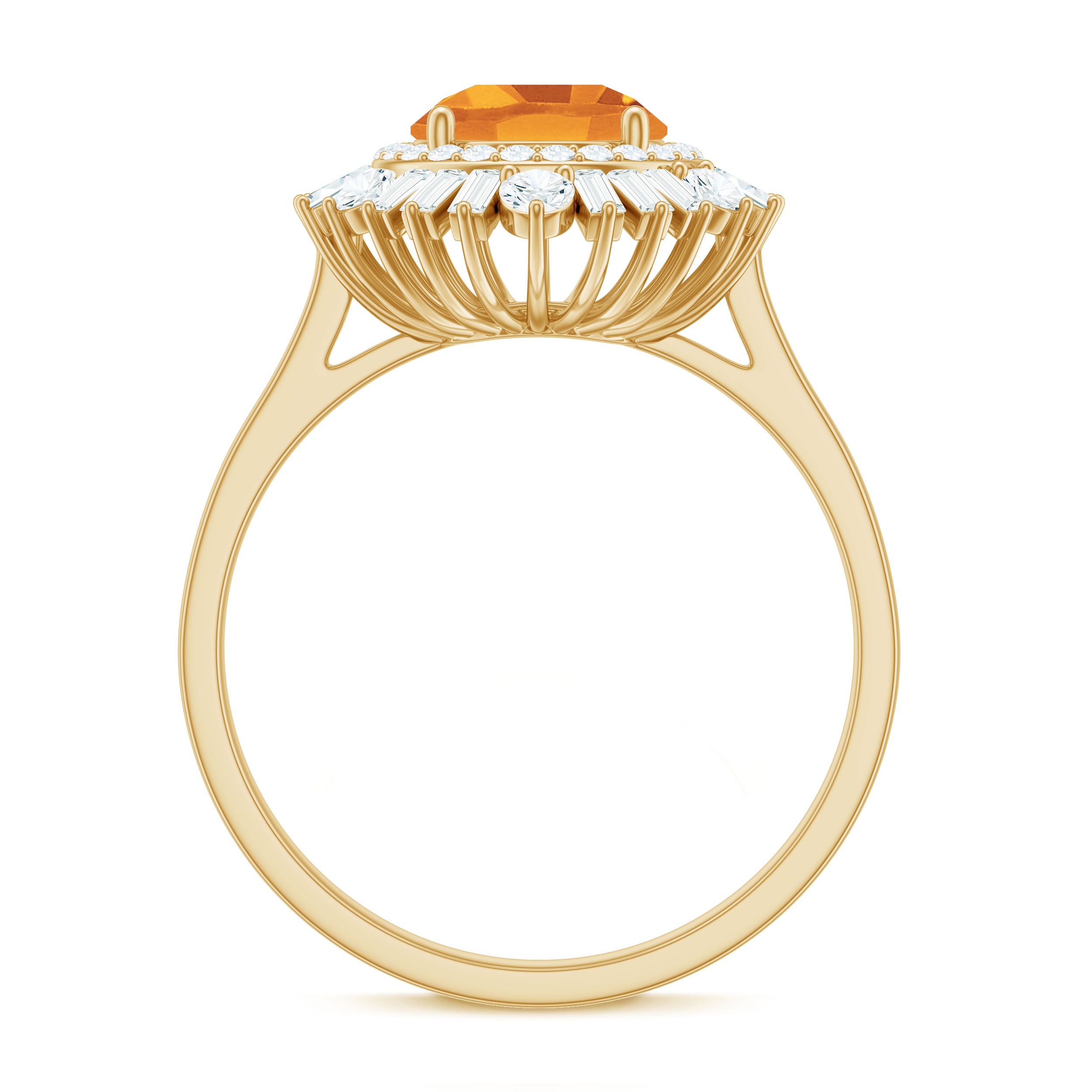 Genuine Citrine Double Halo Engagement Ring with Moissanite AAA - Rosec Jewels