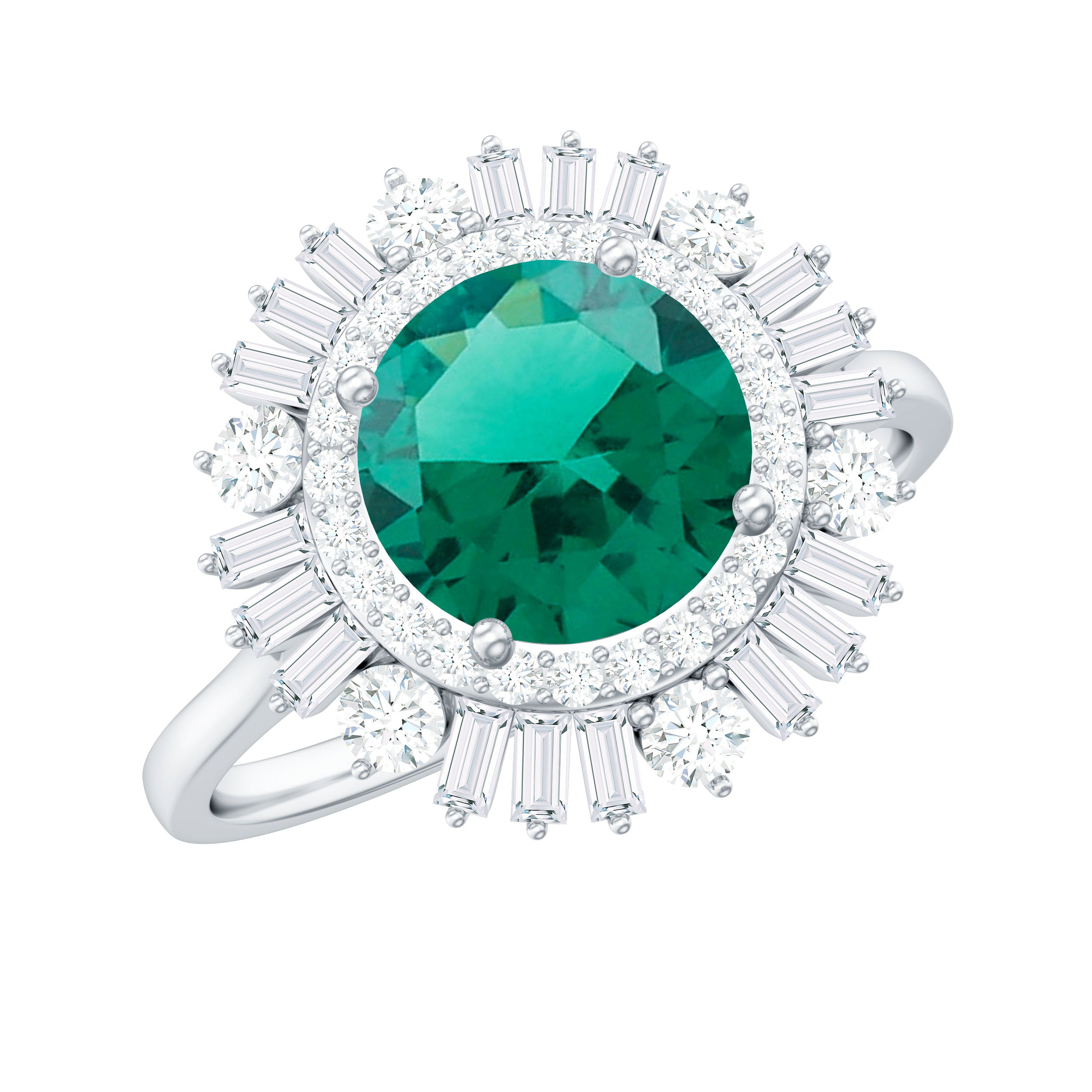 Certified 8 mm Lab Grown Emerald Cocktail Ring with Double Halo