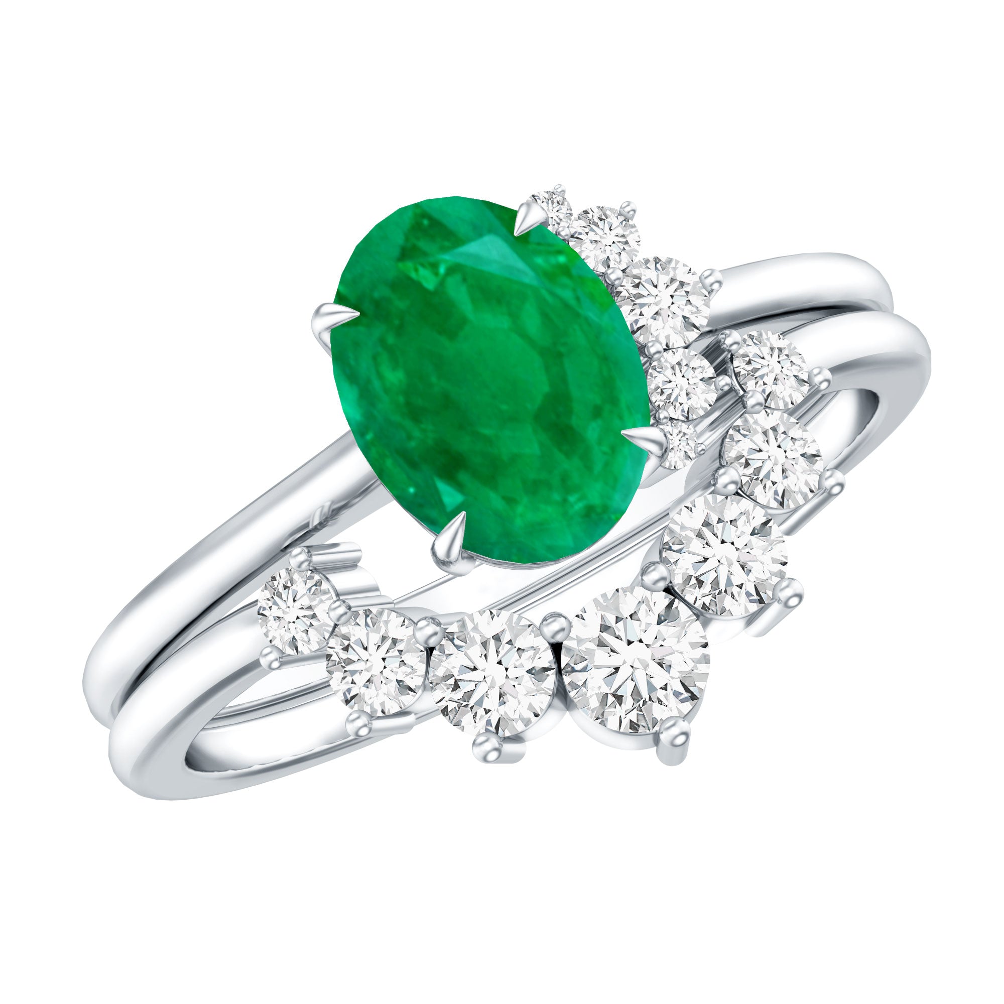 Natural Emerald Wedding Engagement Ring Set with Diamond AAA - Rosec Jewels