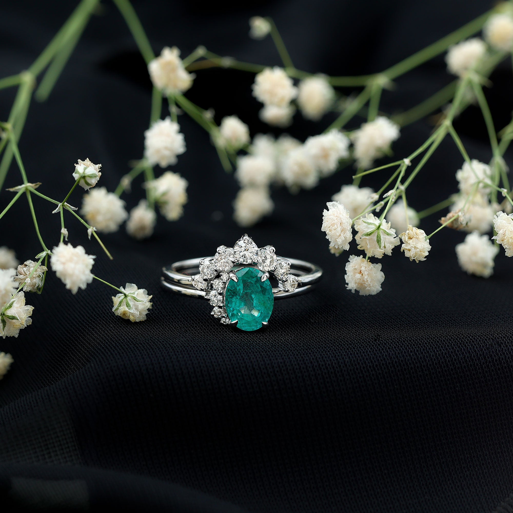 Natural Emerald Wedding Engagement Ring Set with Diamond AAA - Rosec Jewels