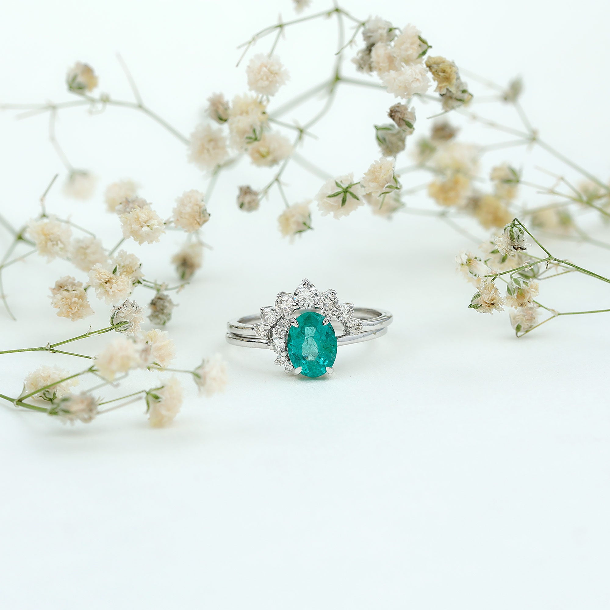 Natural Emerald Wedding Engagement Ring Set with Diamond AAA - Rosec Jewels