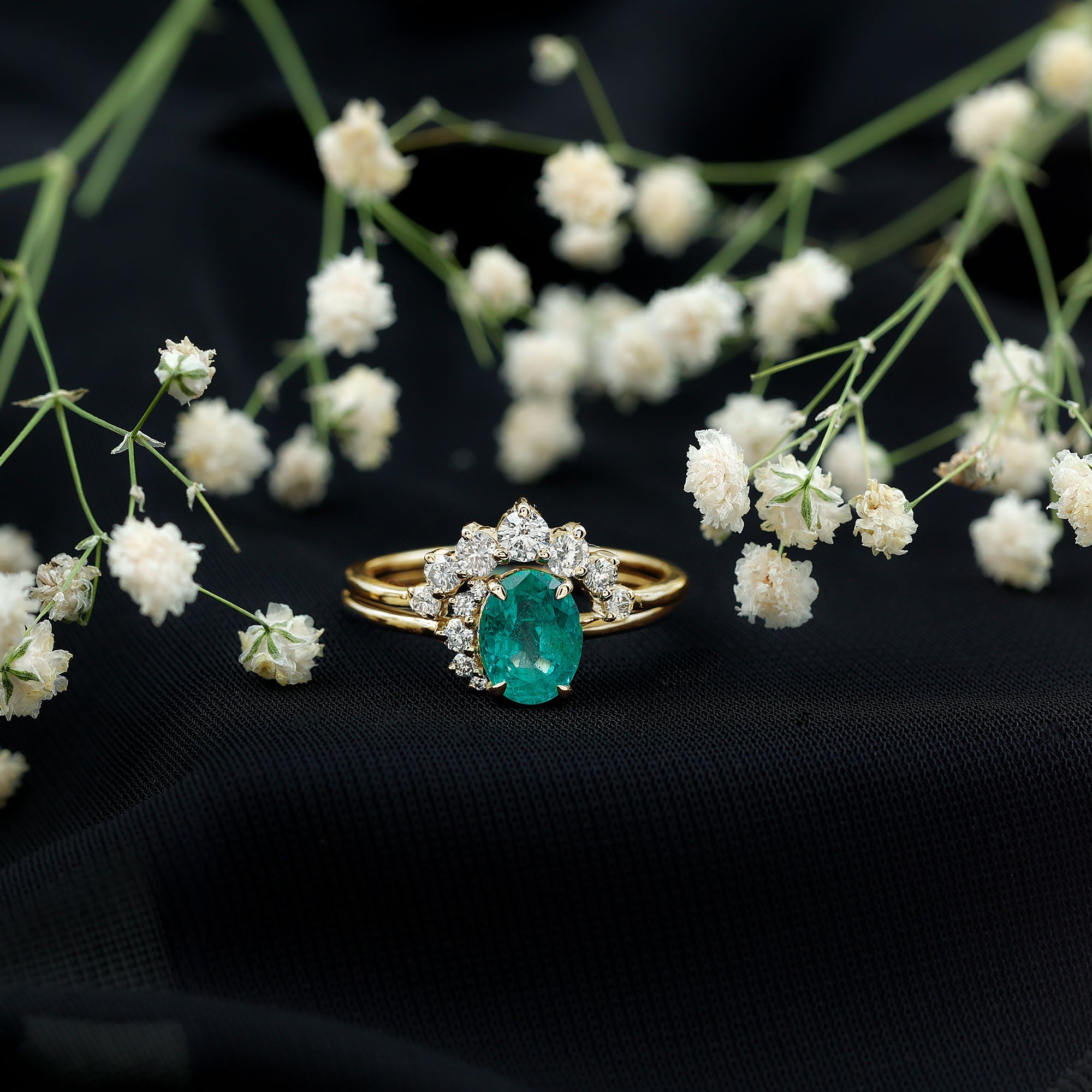 Natural Emerald Wedding Engagement Ring Set with Diamond AAA - Rosec Jewels