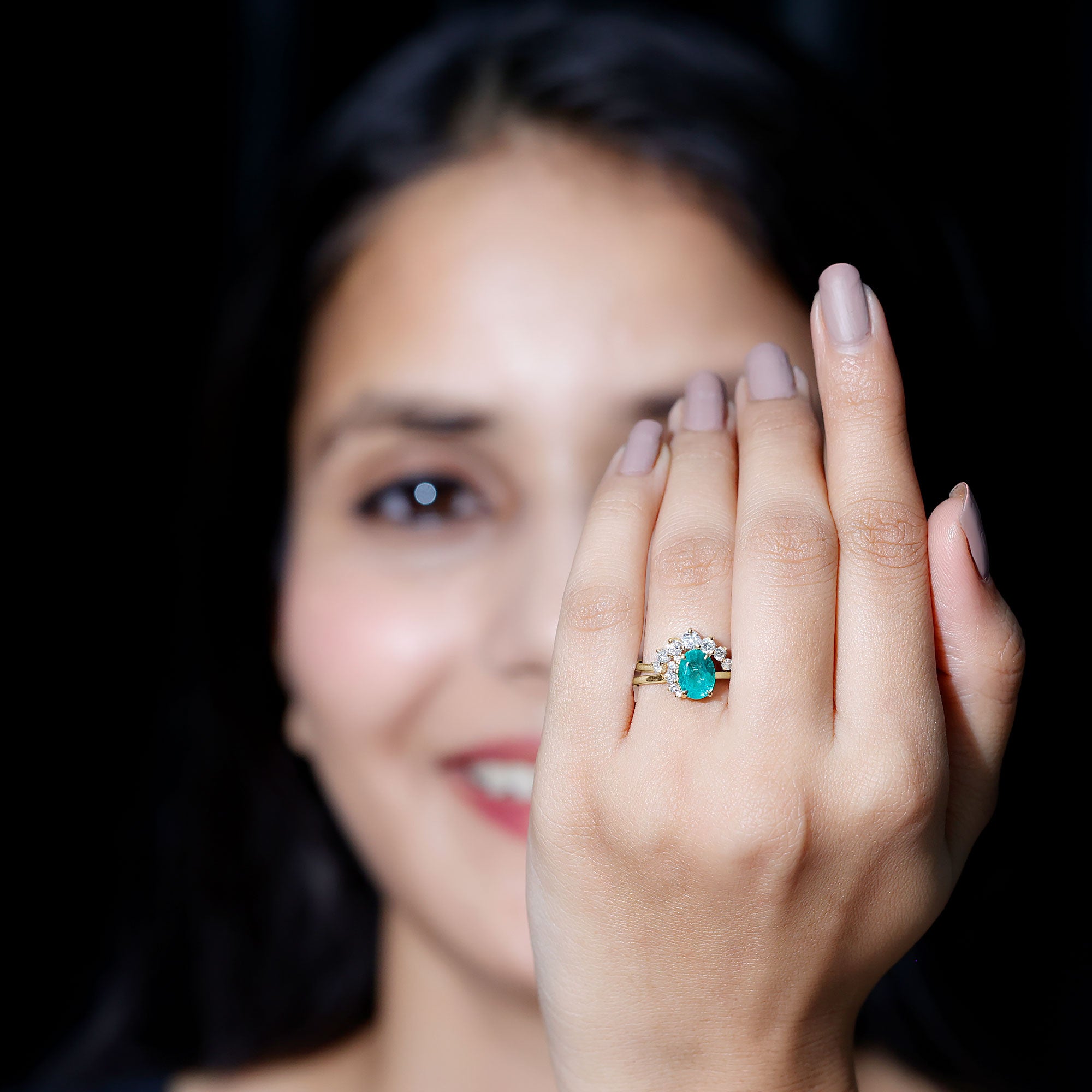 Natural Emerald Wedding Engagement Ring Set with Diamond AAA - Rosec Jewels
