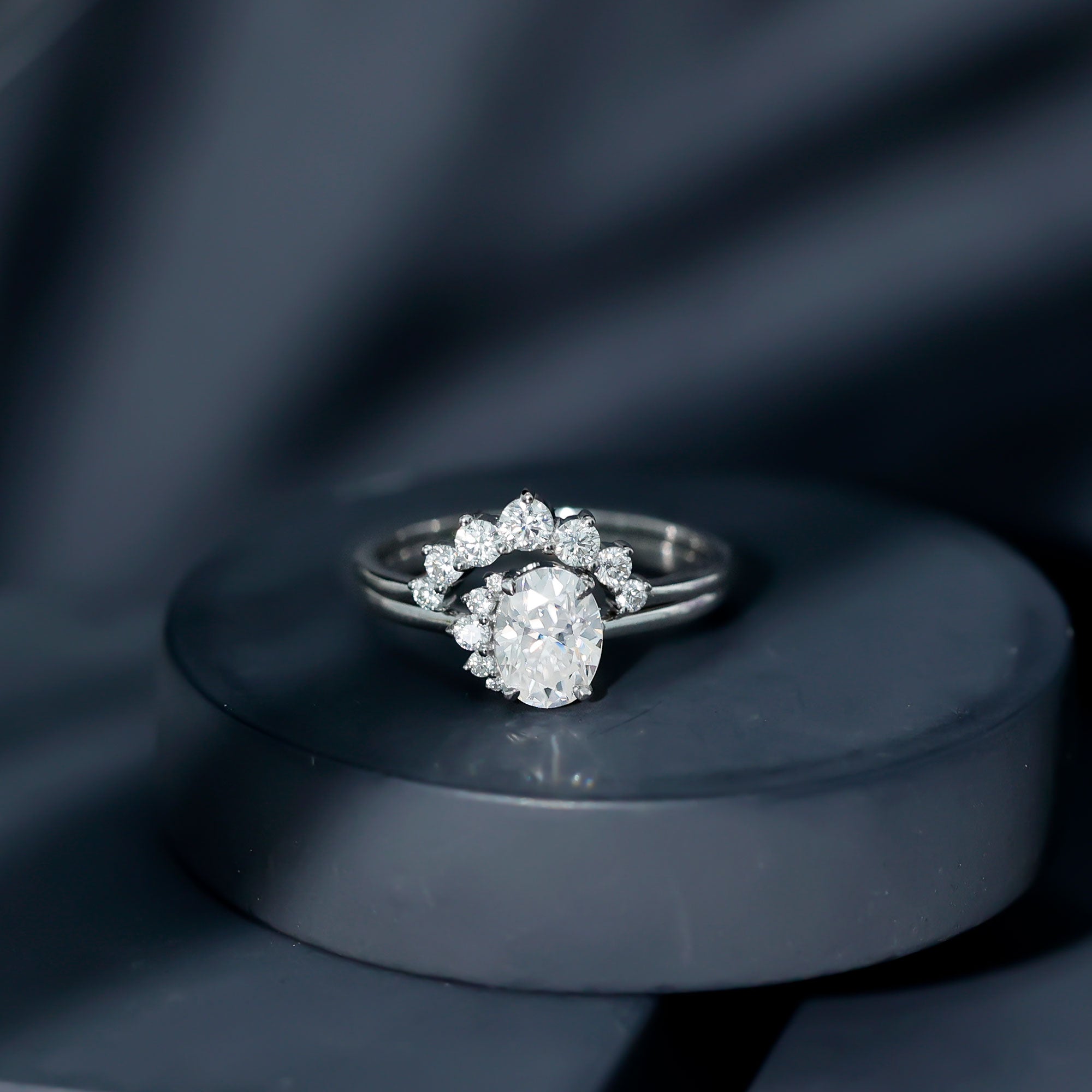2.75 CT Oval Cut Zircon Half Halo Wedding Ring Set AAAA - Rosec Jewels