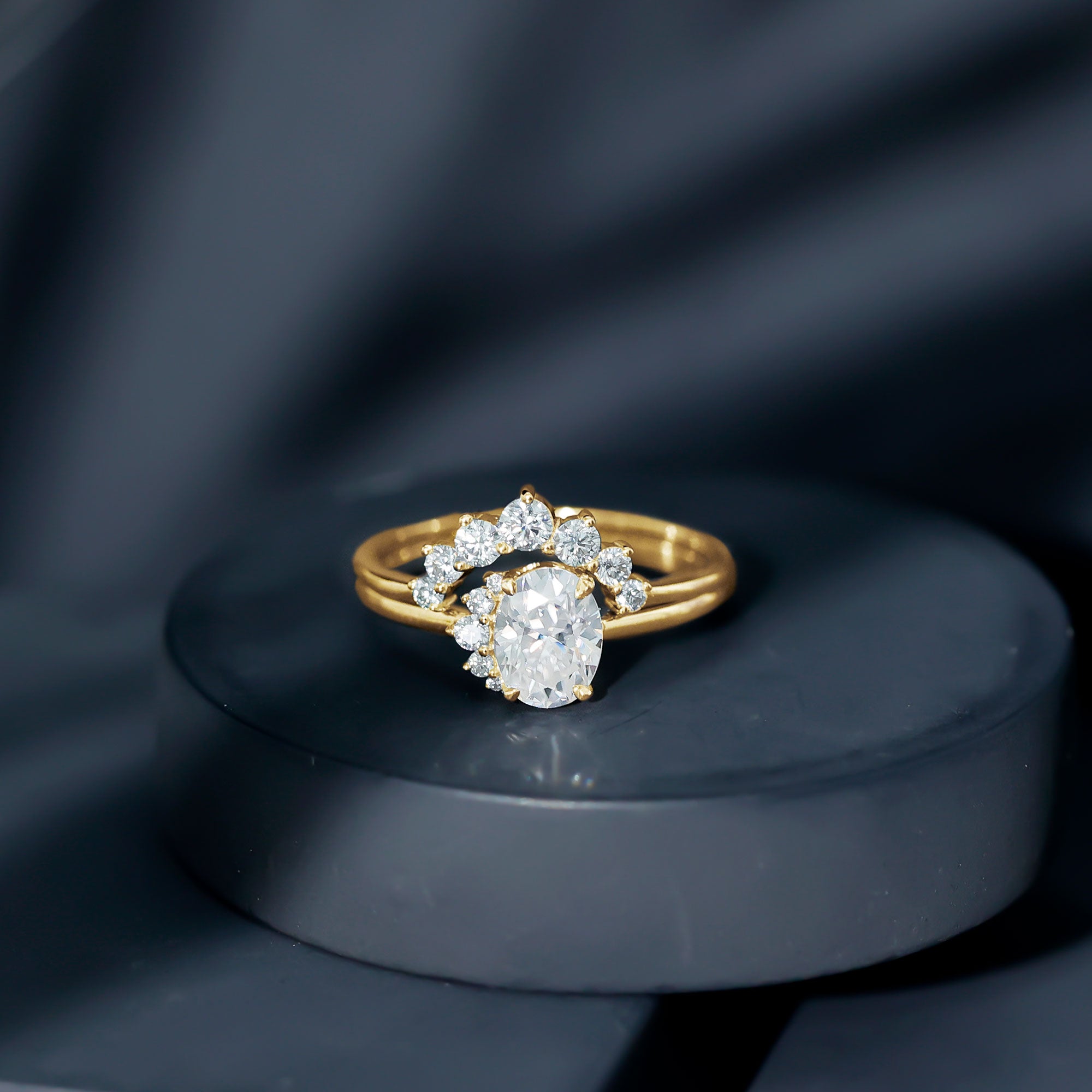 2.75 CT Oval Cut Zircon Half Halo Wedding Ring Set AAAA - Rosec Jewels