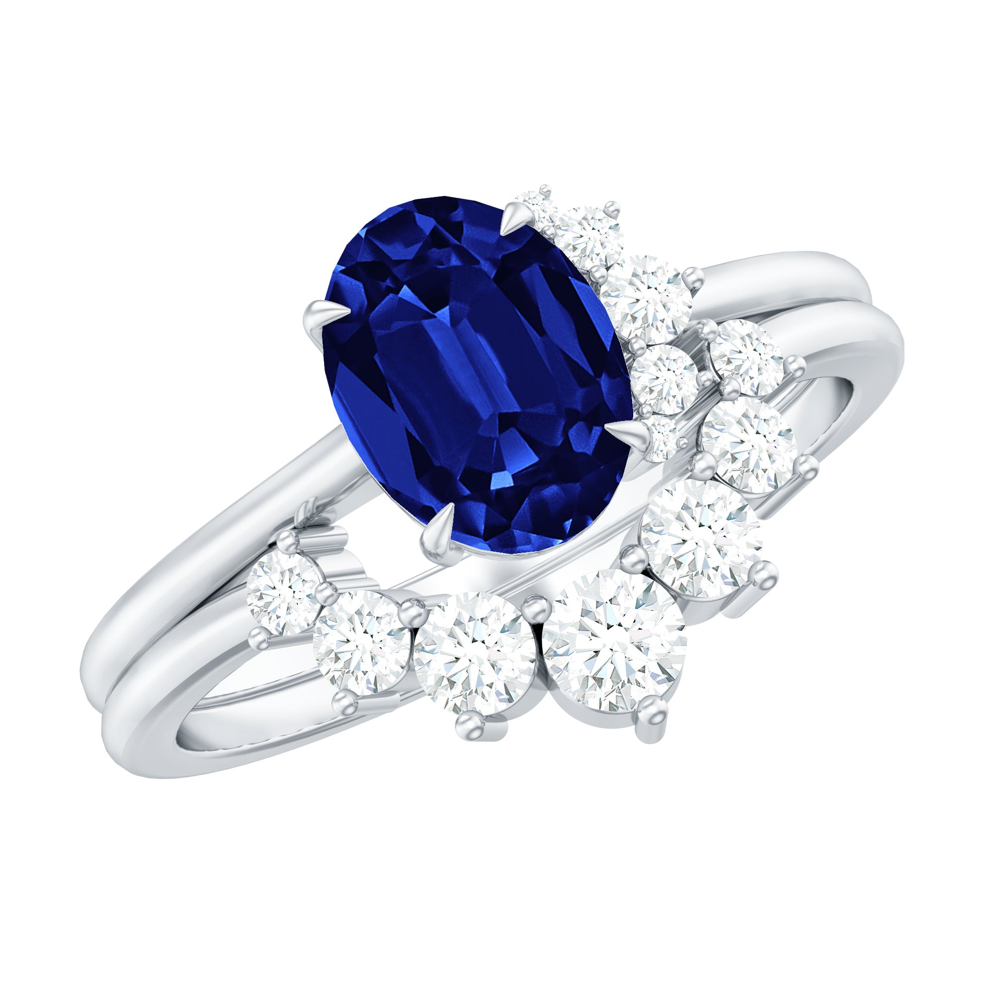Created Blue Sapphire and Diamond Engagement Enhancer Ring Set