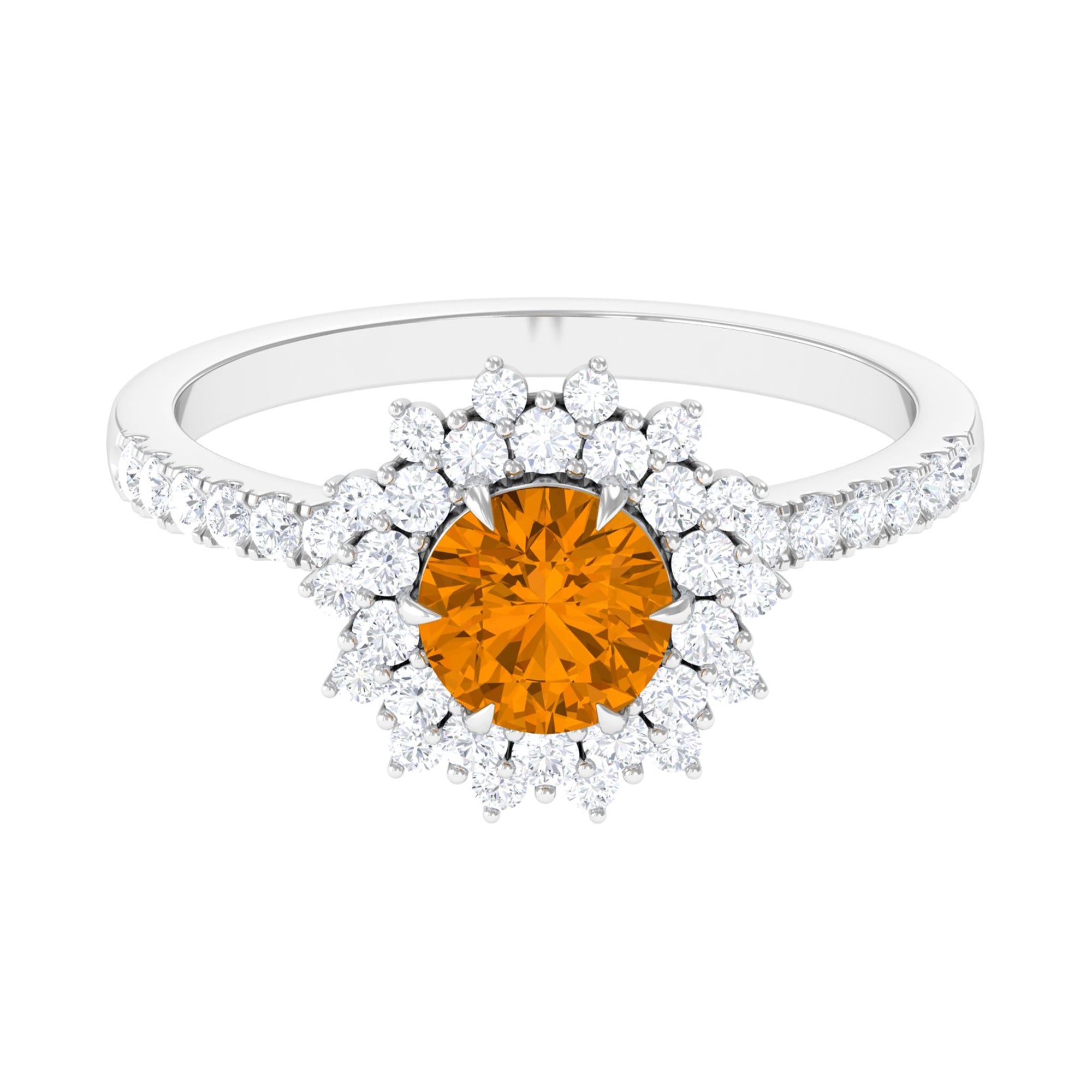 Round Citrine Statement Engagement Ring with Moissanite Cluster Halo