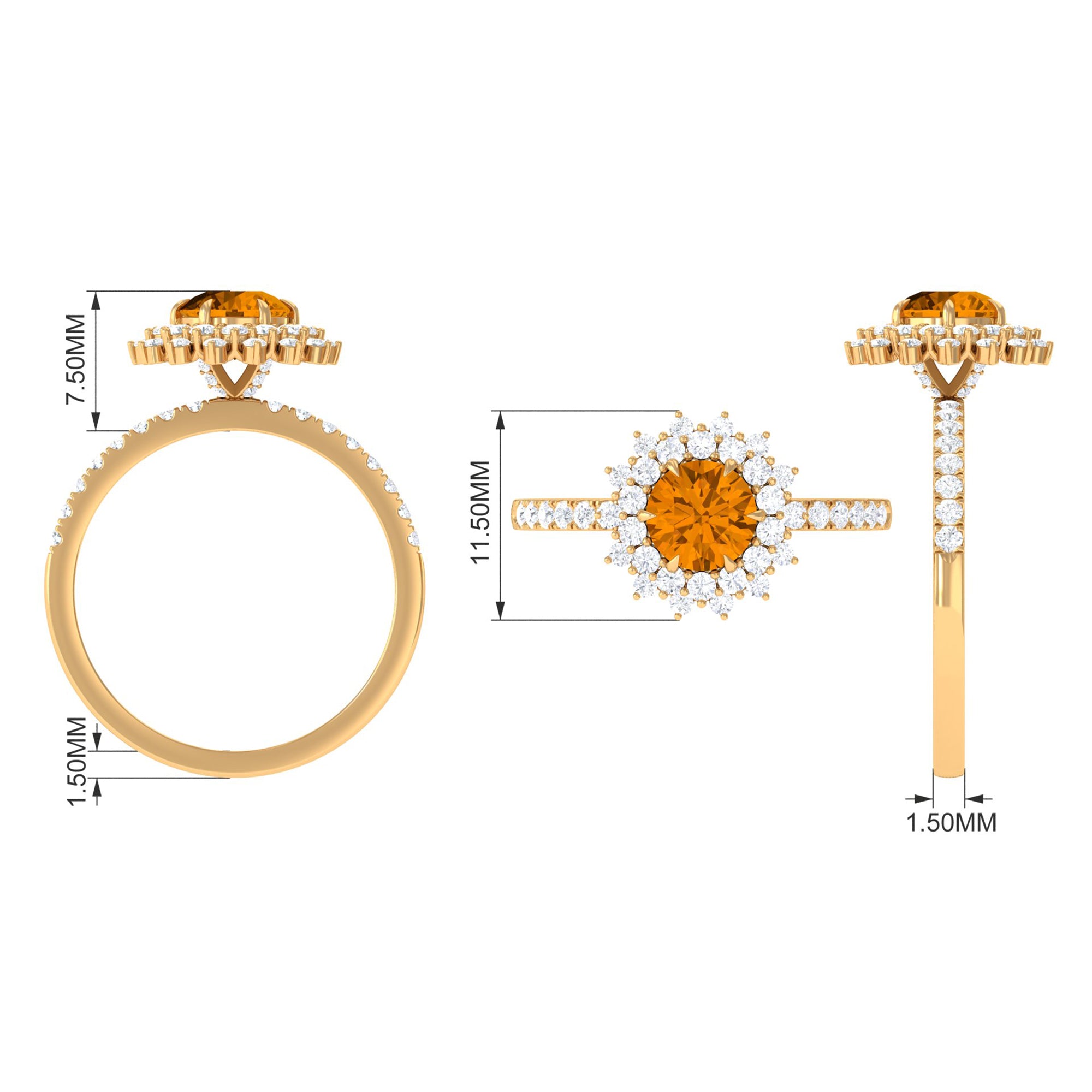 Natural Citrine Double Halo Engagement Ring with Moissanite AAA - Rosec Jewels