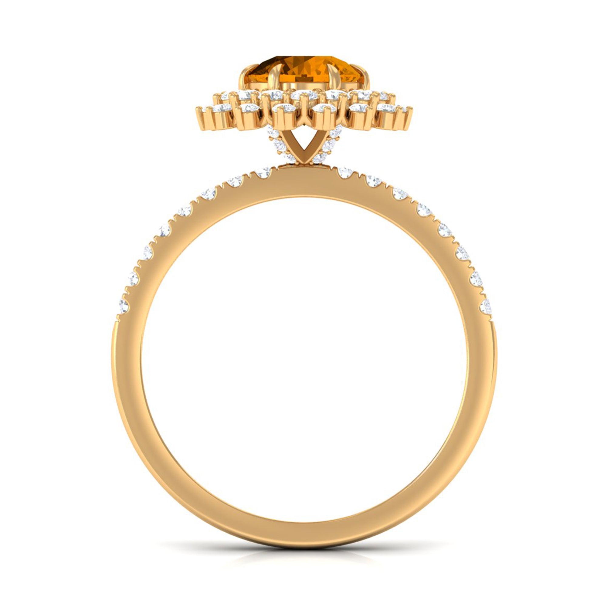 Natural Citrine Double Halo Engagement Ring with Moissanite AAA - Rosec Jewels