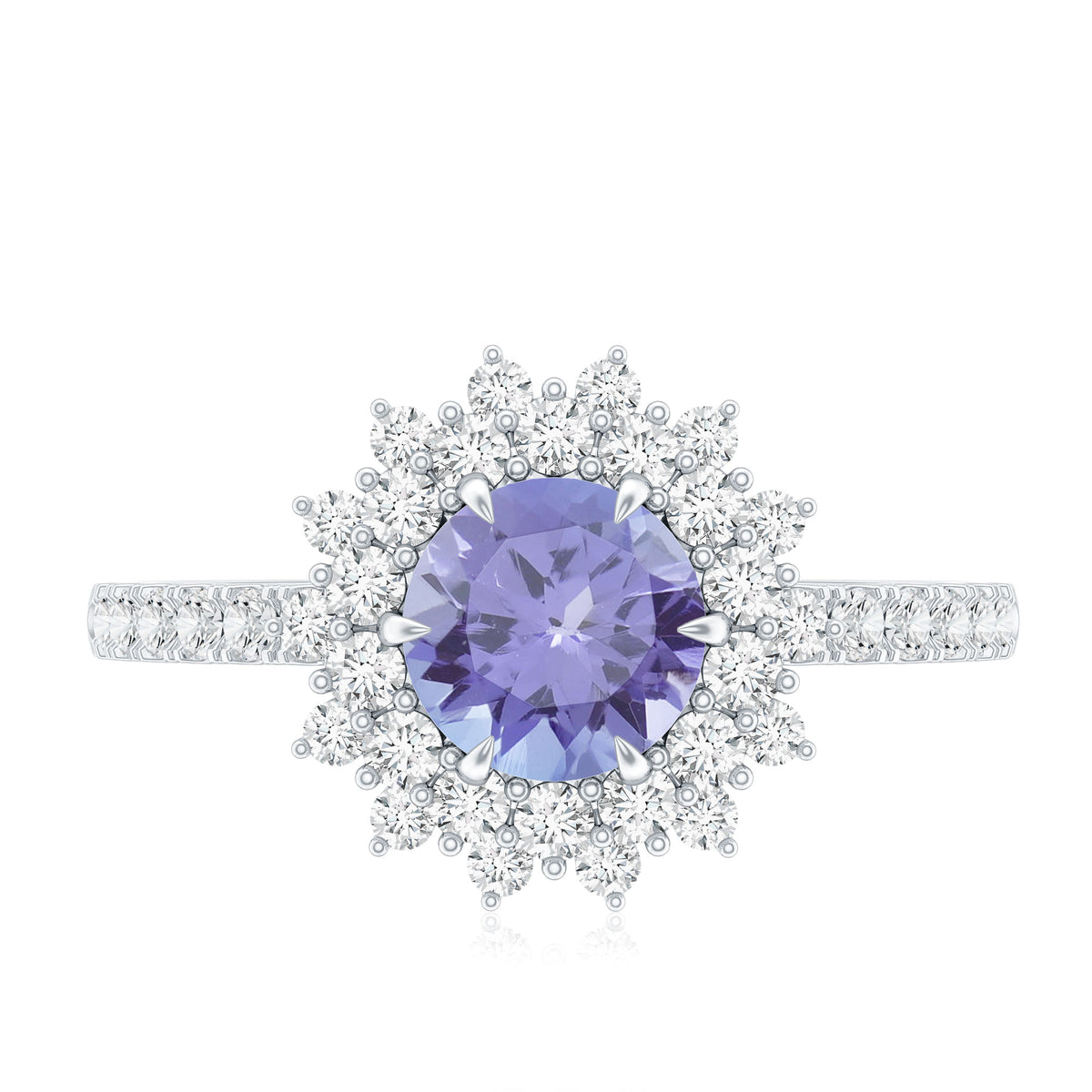 Natural Tanzanite Diamond Engagement Ring with Double Halo AAA - Rosec Jewels