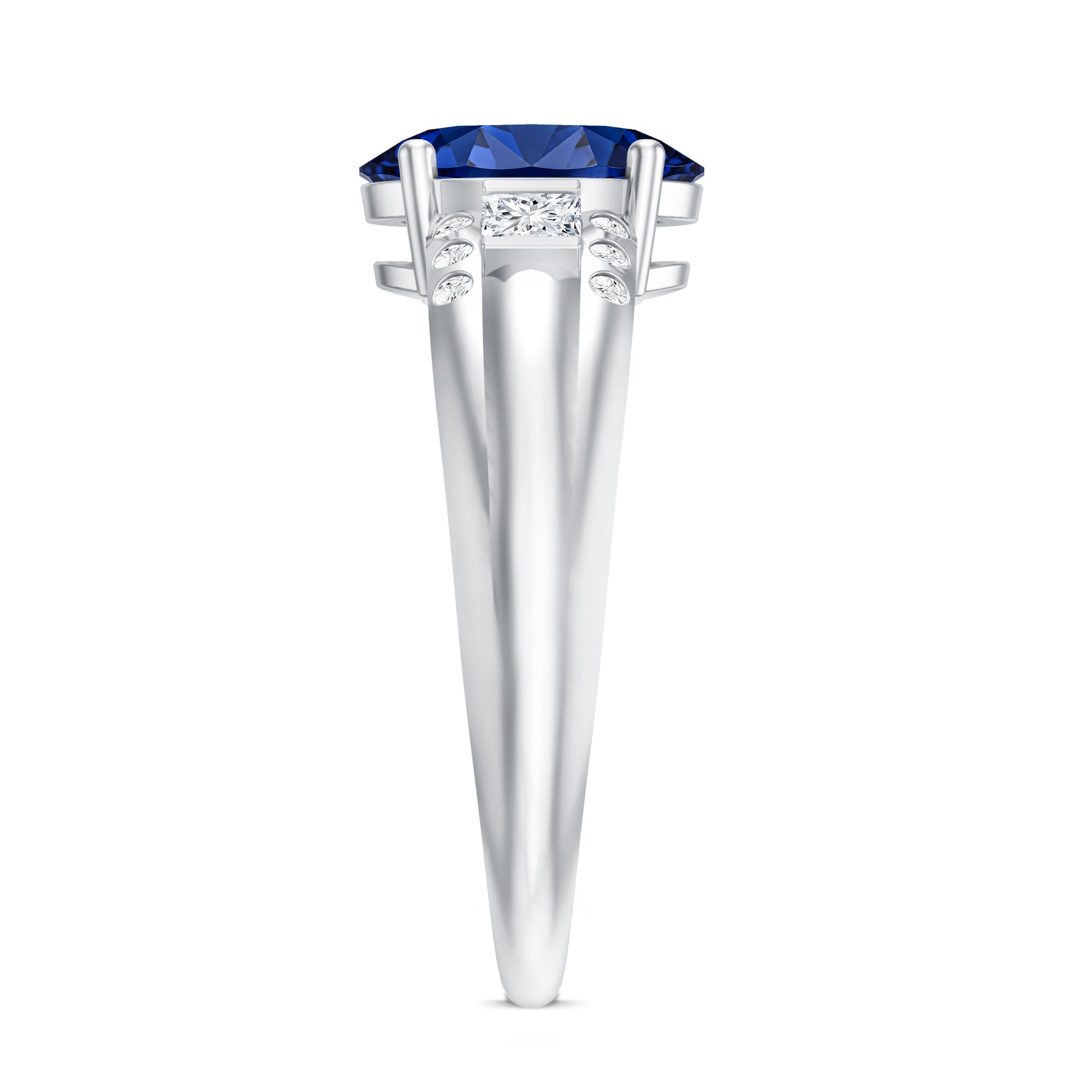 Certified Oval 4 Carat Lab Grown Blue Sapphire Statement Engagement Ring with Diamond AAAA - Rosec Jewels