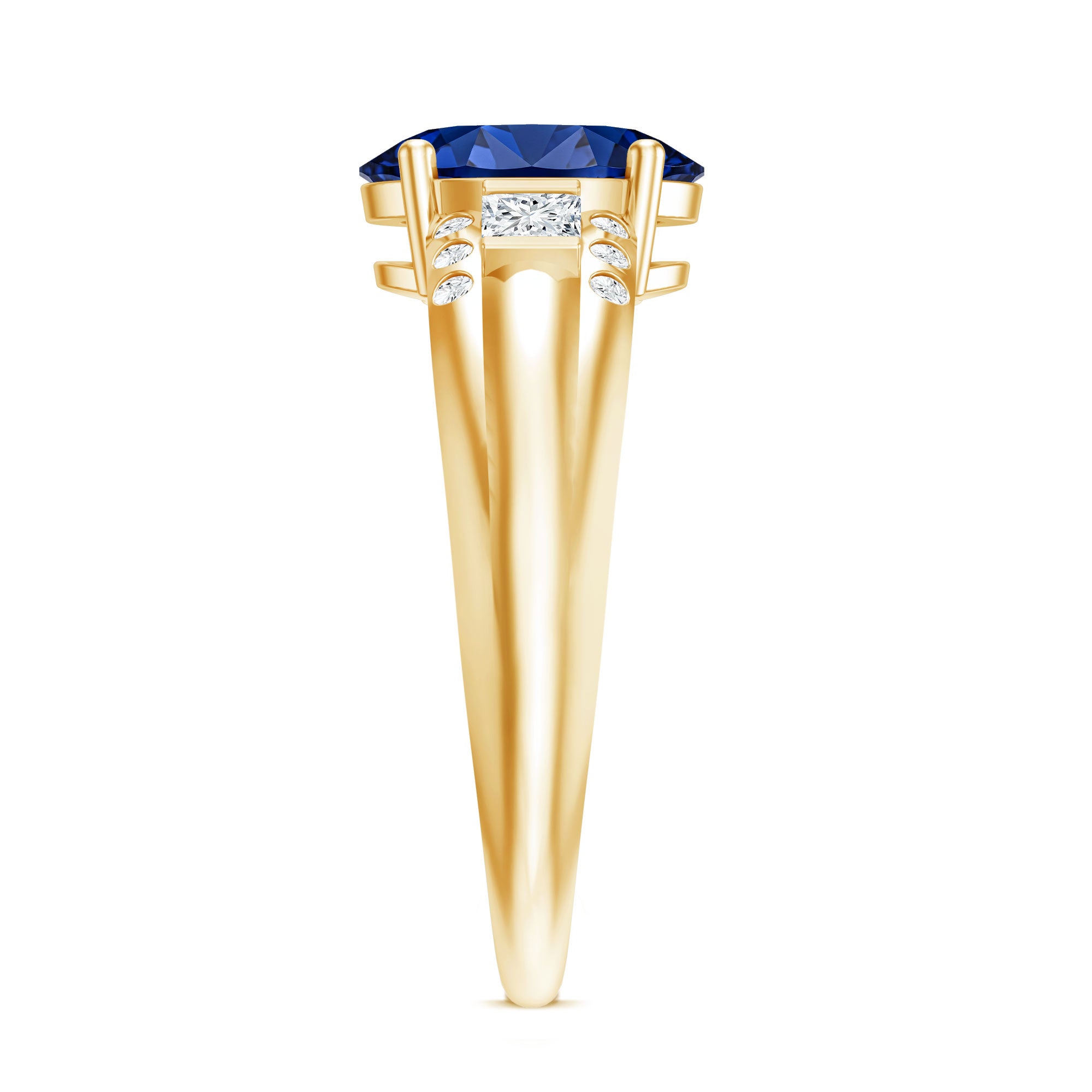 Certified Oval 4 Carat Lab Grown Blue Sapphire Statement Engagement Ring with Diamond AAAA - Rosec Jewels