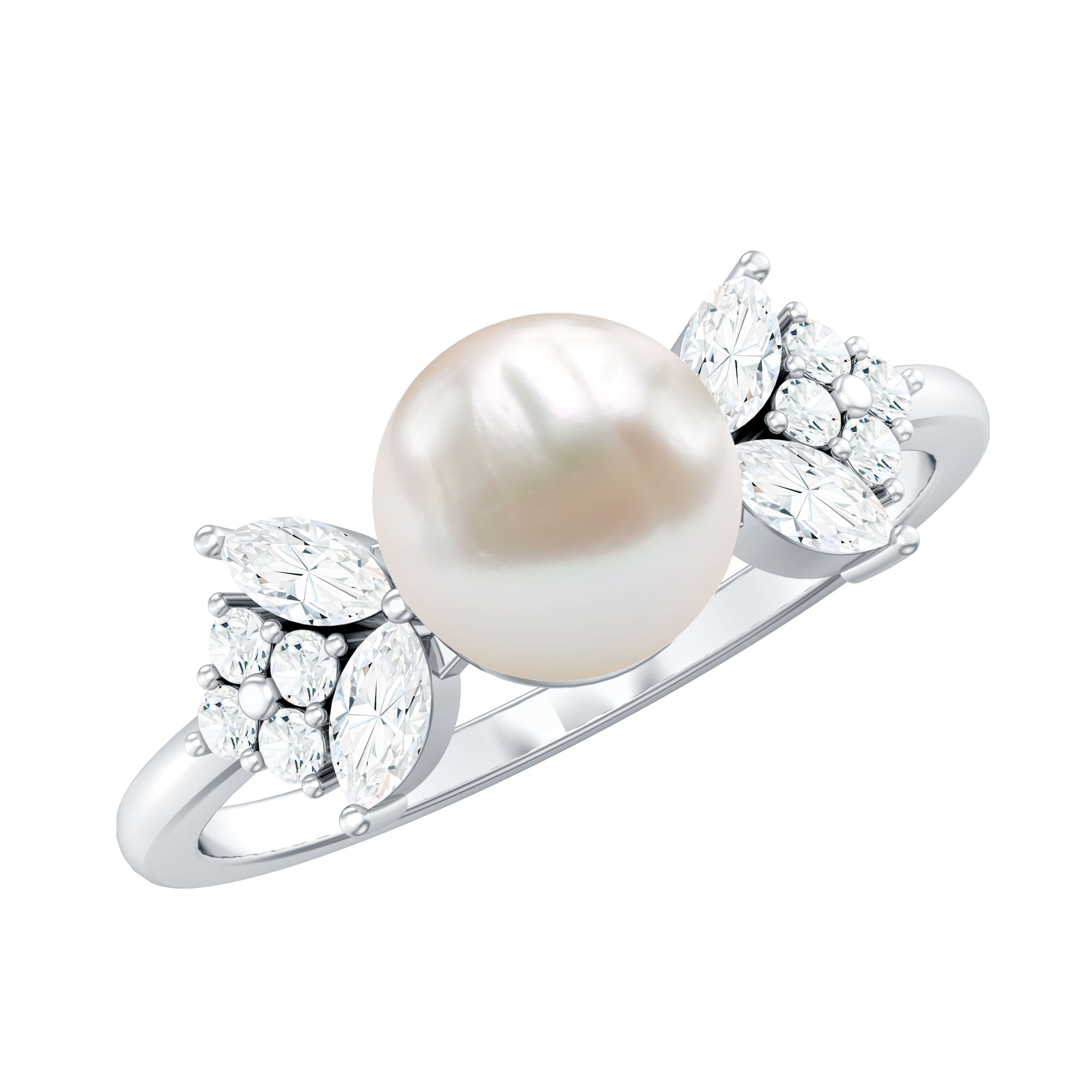 Nature Inspired Freshwater Pearl Solitaire Ring with Diamond