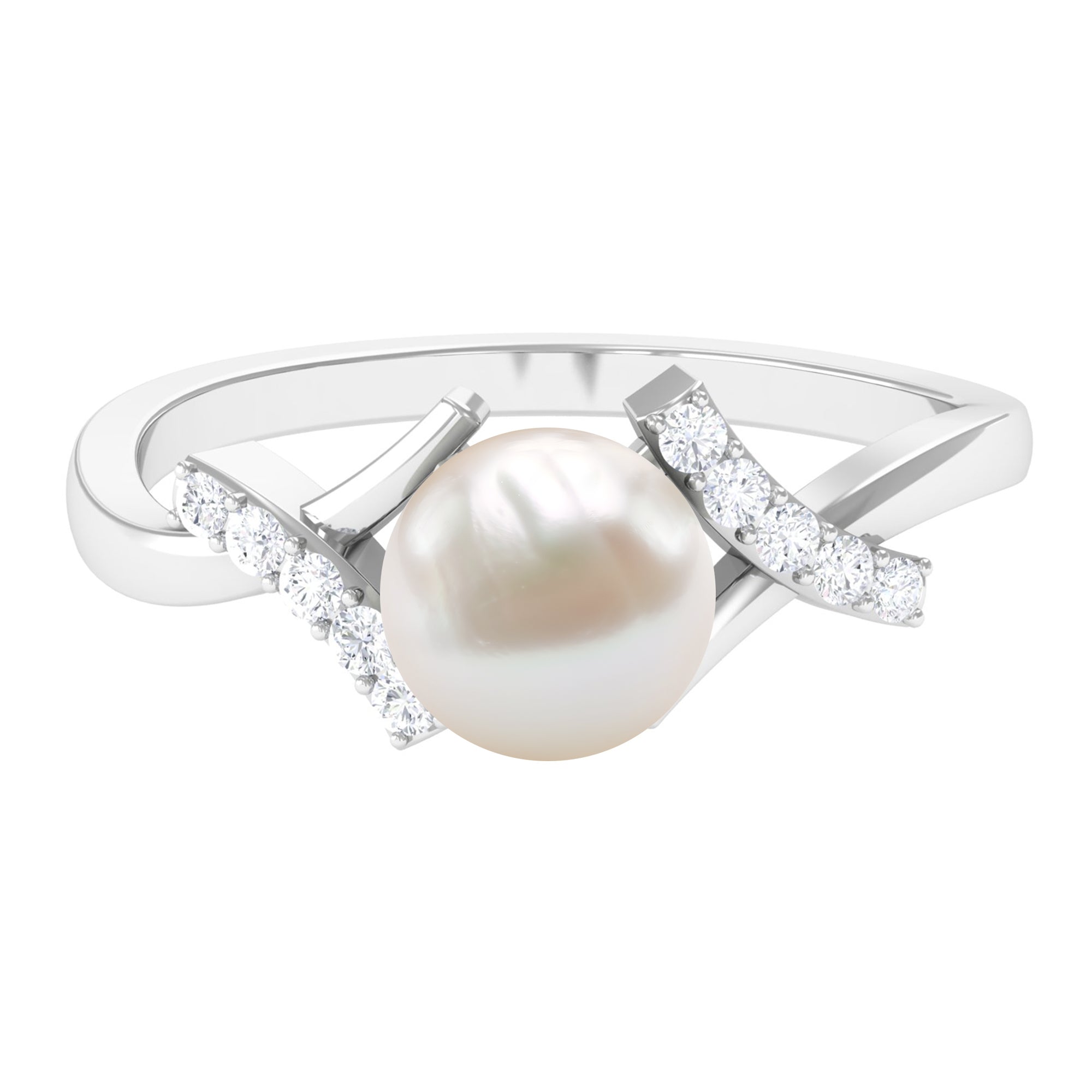 Pure Freshwater Pearl Solitaire Crossover Ring with Diamond