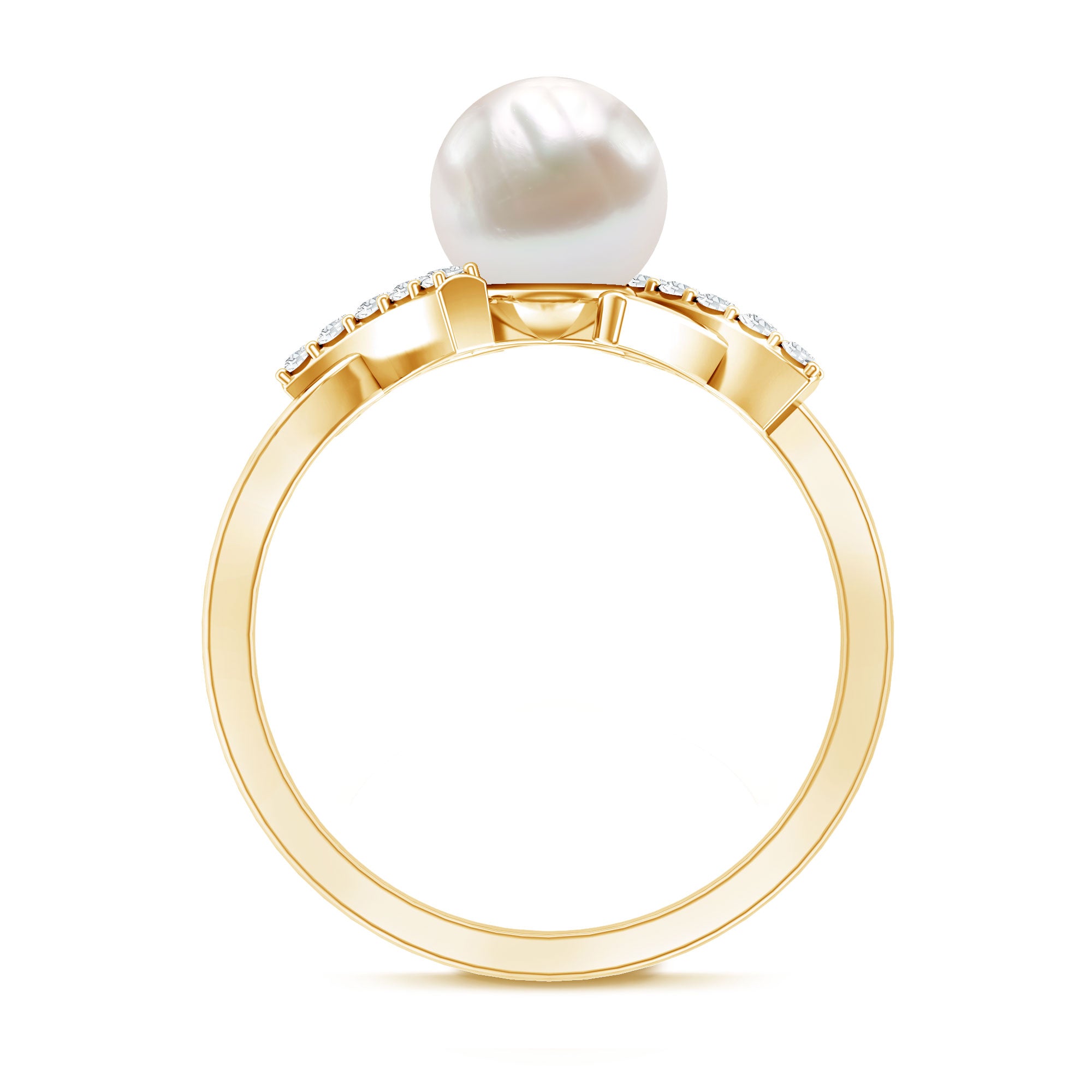 Pure Freshwater Pearl Solitaire Crossover Ring with Diamond AAA - Rosec Jewels