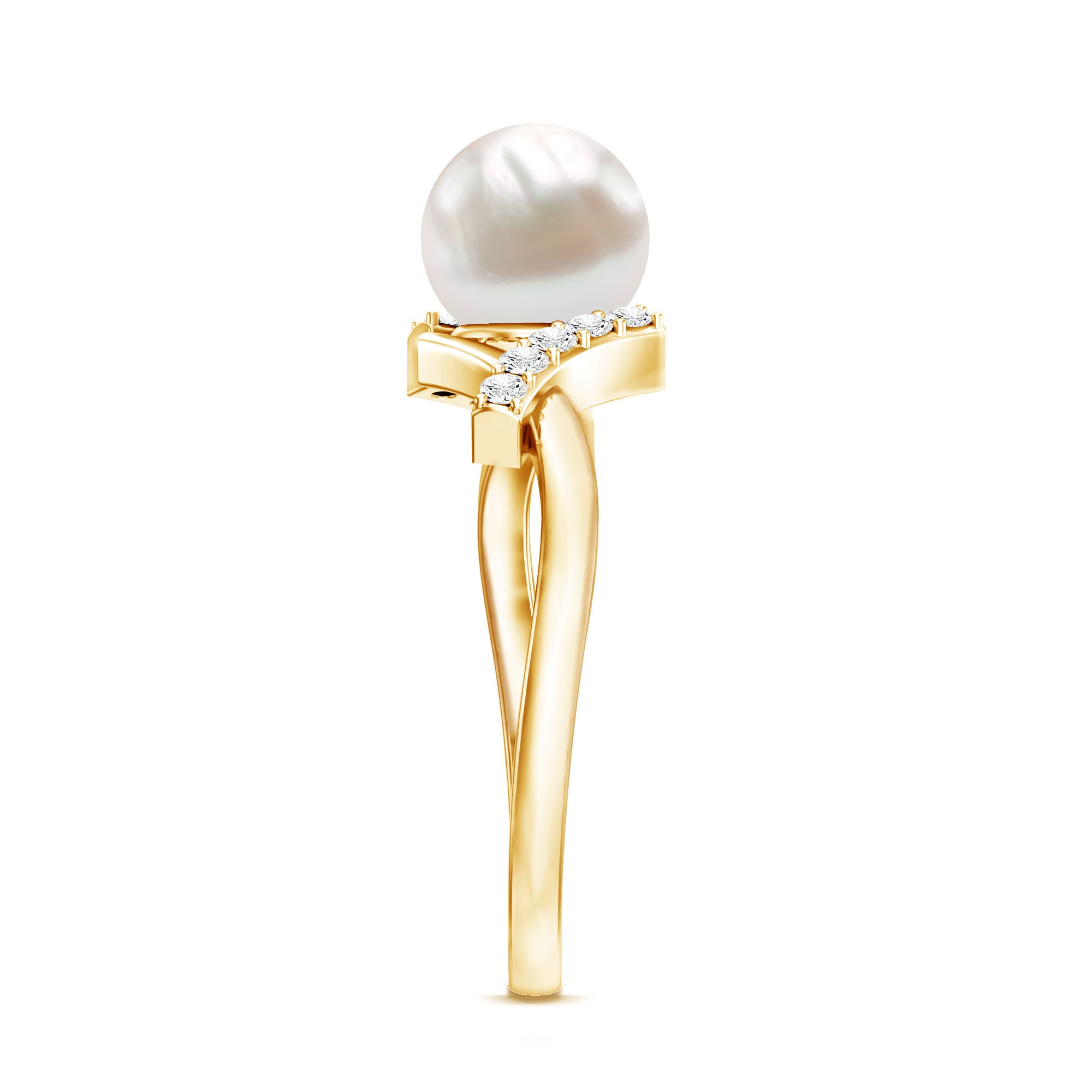 Pure Freshwater Pearl Solitaire Crossover Ring with Diamond AAA - Rosec Jewels